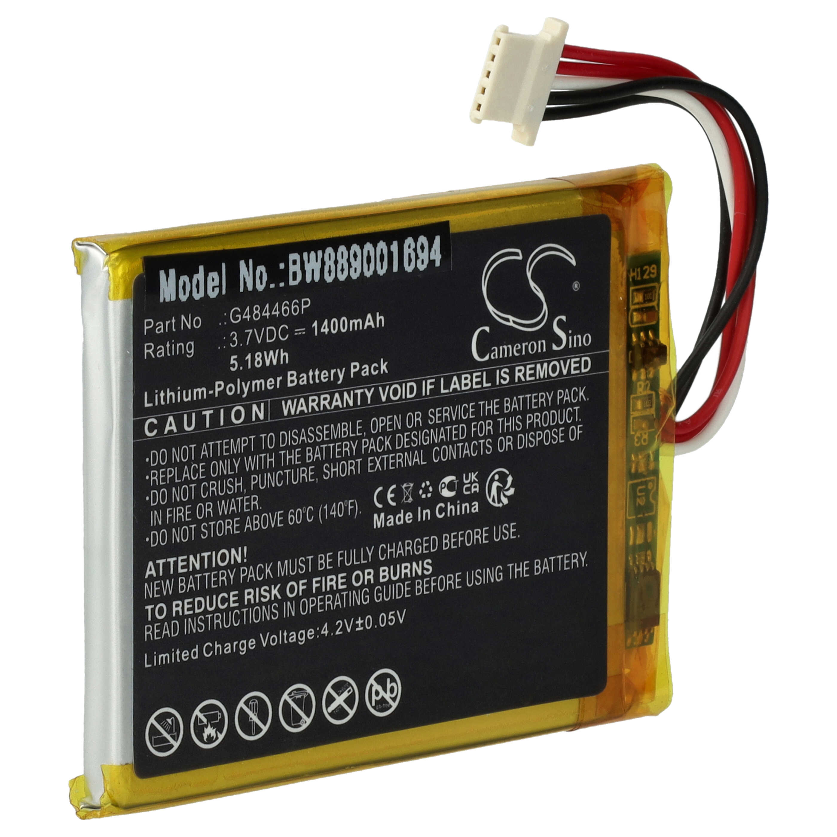Batterie remplace Polar G484466P pour compteur de vélo GPS Polar - 1400mAh 3,7V Li-polymère