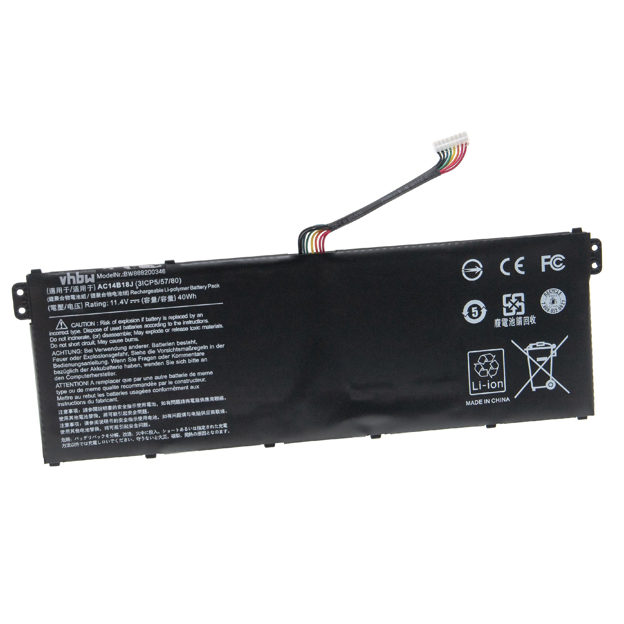 Notebook Battery Replacement for Acer AC14B13J, 4ICP5/57/80, AC14B18J - 3500mAh 11.4V Li-polymer