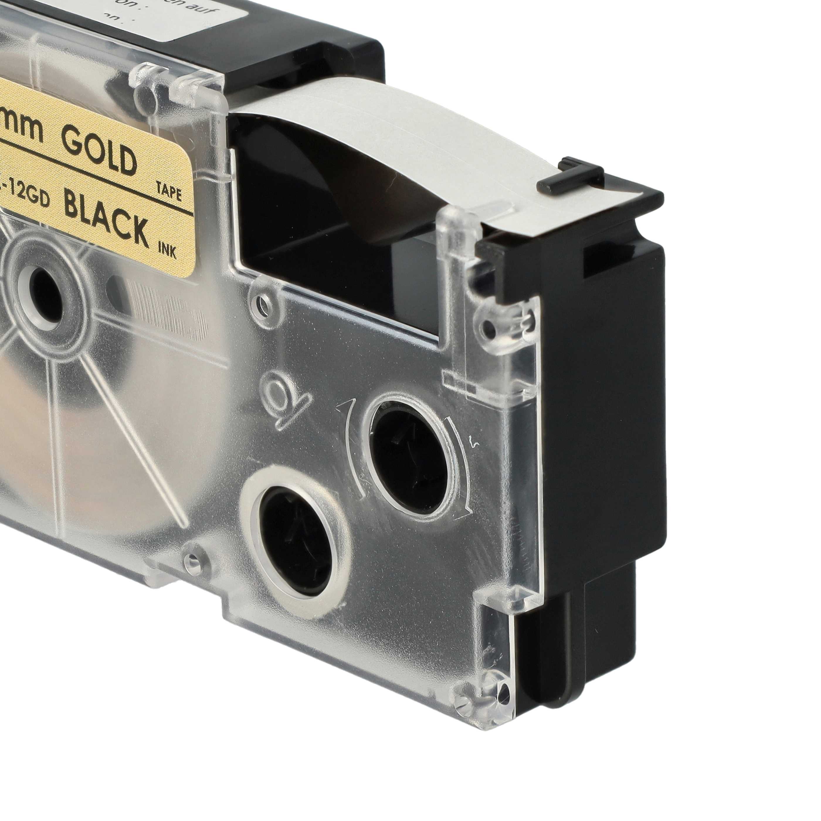 Label Tape replaces Casio XR-12GD, XR-12GD1 - 12 mm Black to Gold