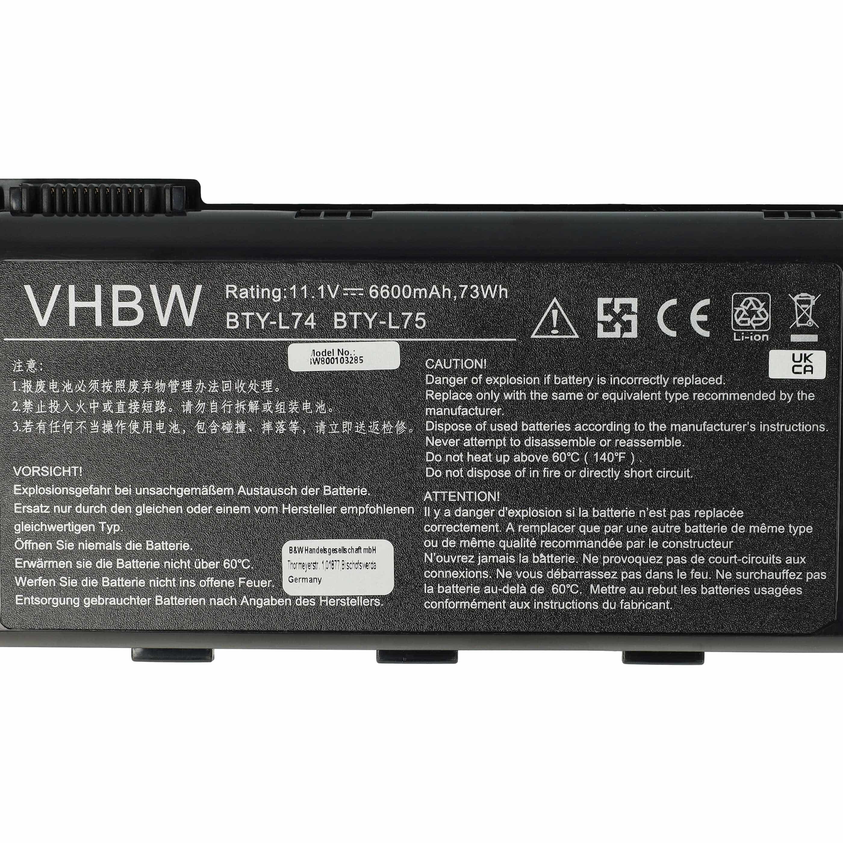 Akumulator do laptopa zamiennik MSI 91NMS17LD4SU1, 91NMS17LF6SU1 - 6600 mAh 11,1 V Li-Ion, czarny