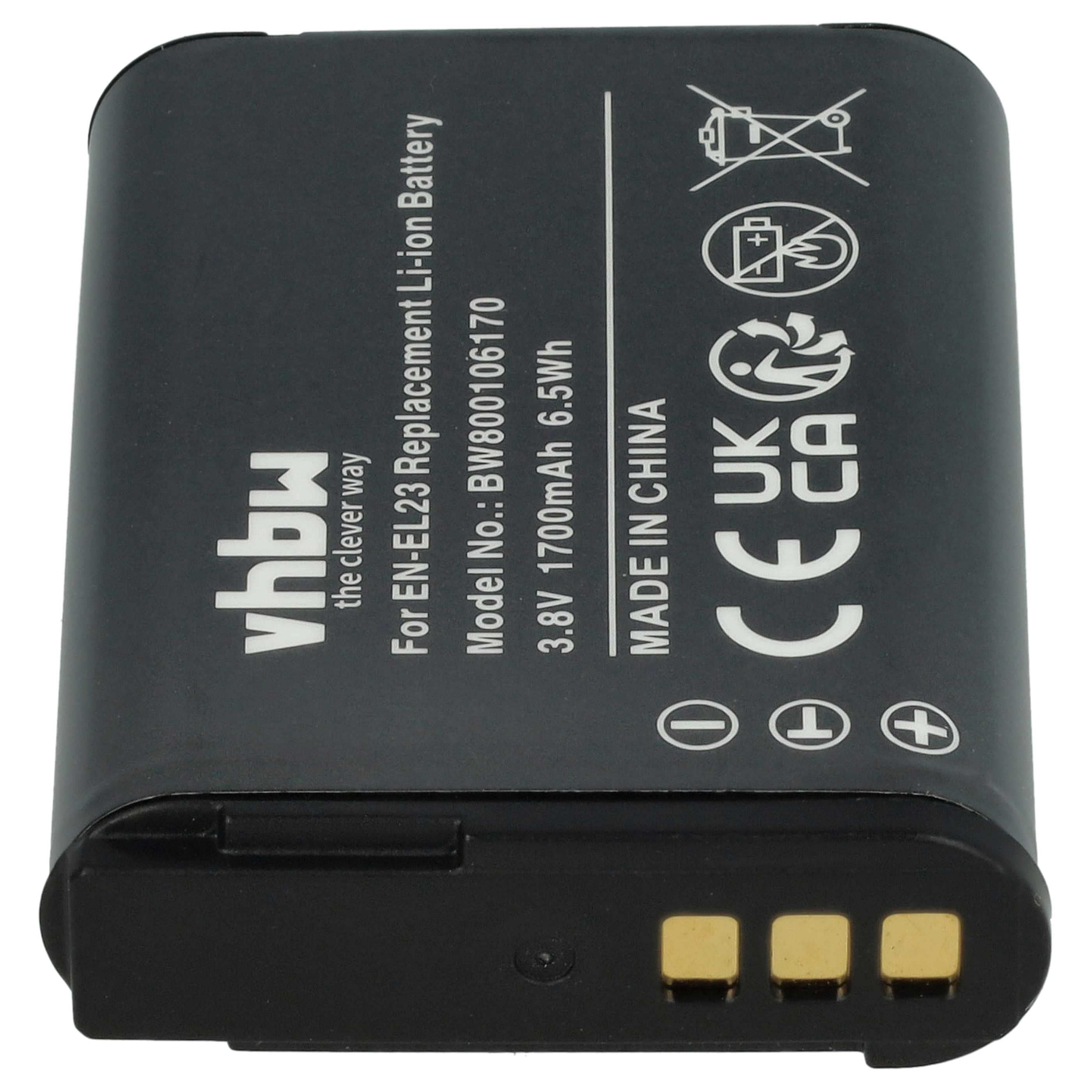 Batteria sostituisce Nikon EN-EL23 per fotocamera - 1700mAh 3,8V Li-Ion