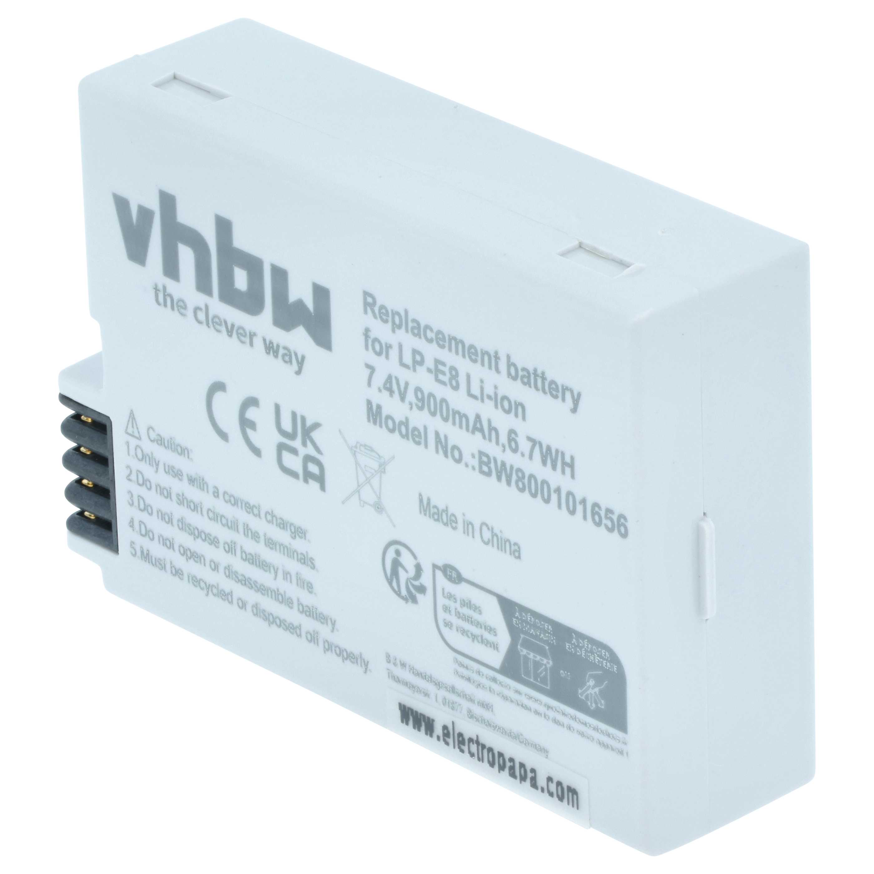 3x Battery replaces Canon LP-E8 - 900mAh, 7.2V, Li-Ion