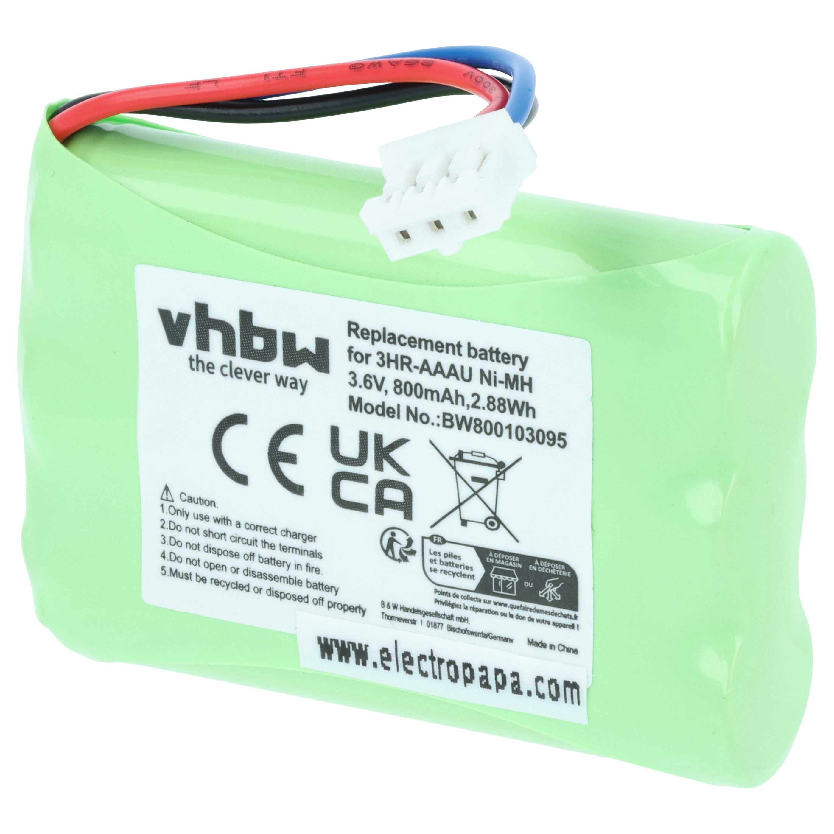 3x Batteries remplace Bang & Olufsen 3HR-AAAU, 70AAAH3BMXZ pour téléphone Bang & Olufsen - 800mAh 3,6V NiMH