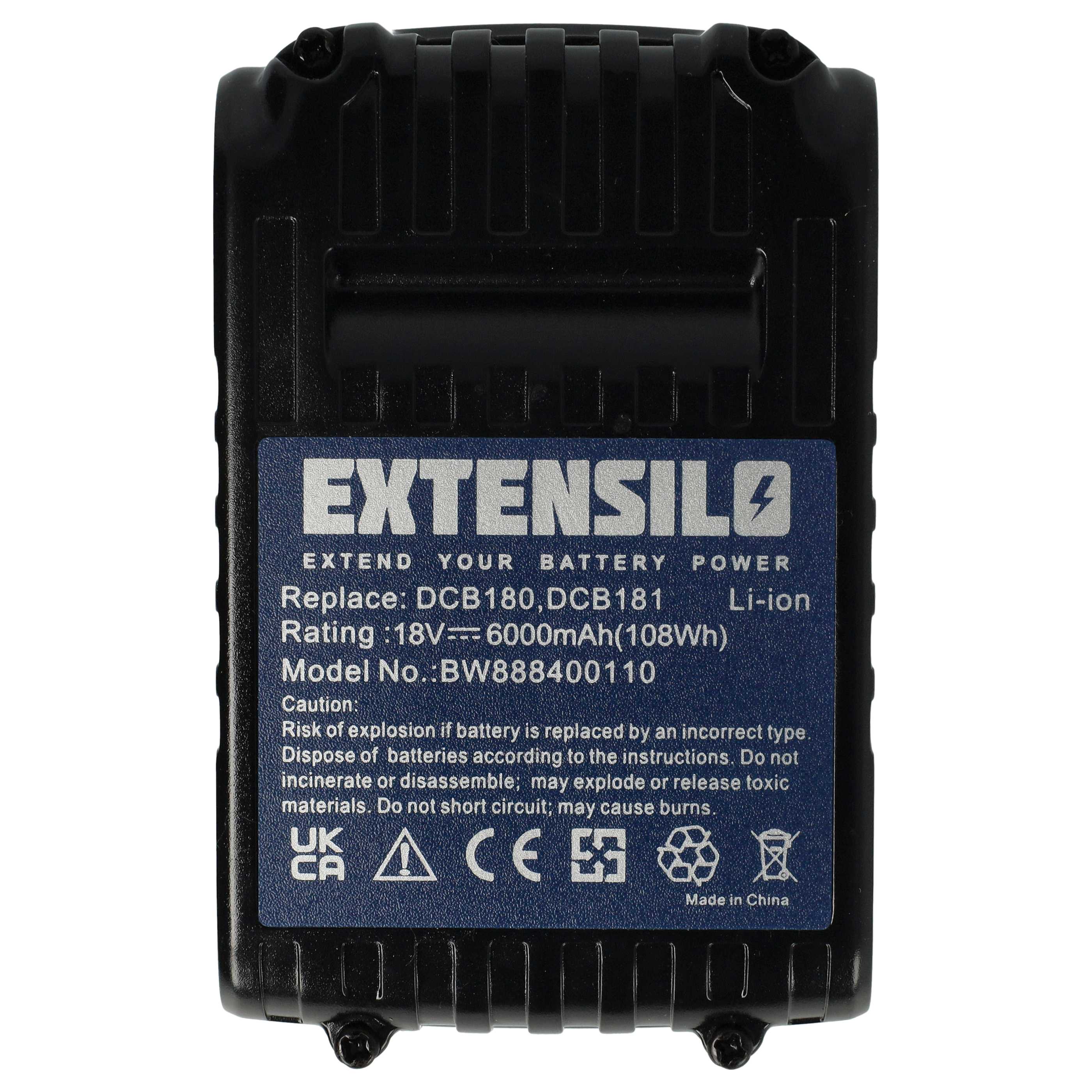 Electric Power Tool Battery Replaces Dewalt DCB182, DCB180, DCB181-XJ, DCB181 - 6000 mAh, 18 V, Li-Ion