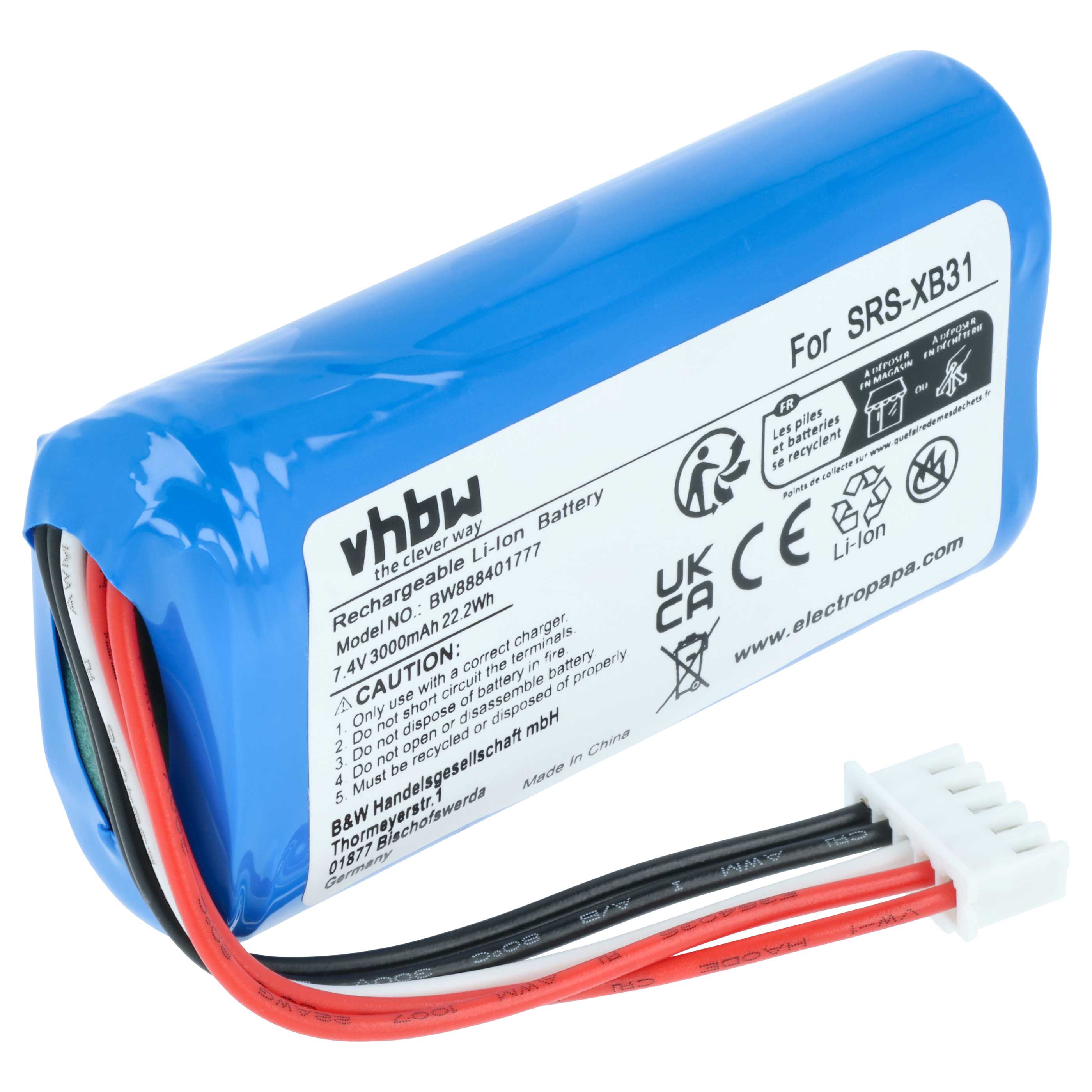 Batteria sostituisce Sony ID1057, IAJ002NA, ST-06 per altoparlanti - 3000mAh 7,4V Li-Ion