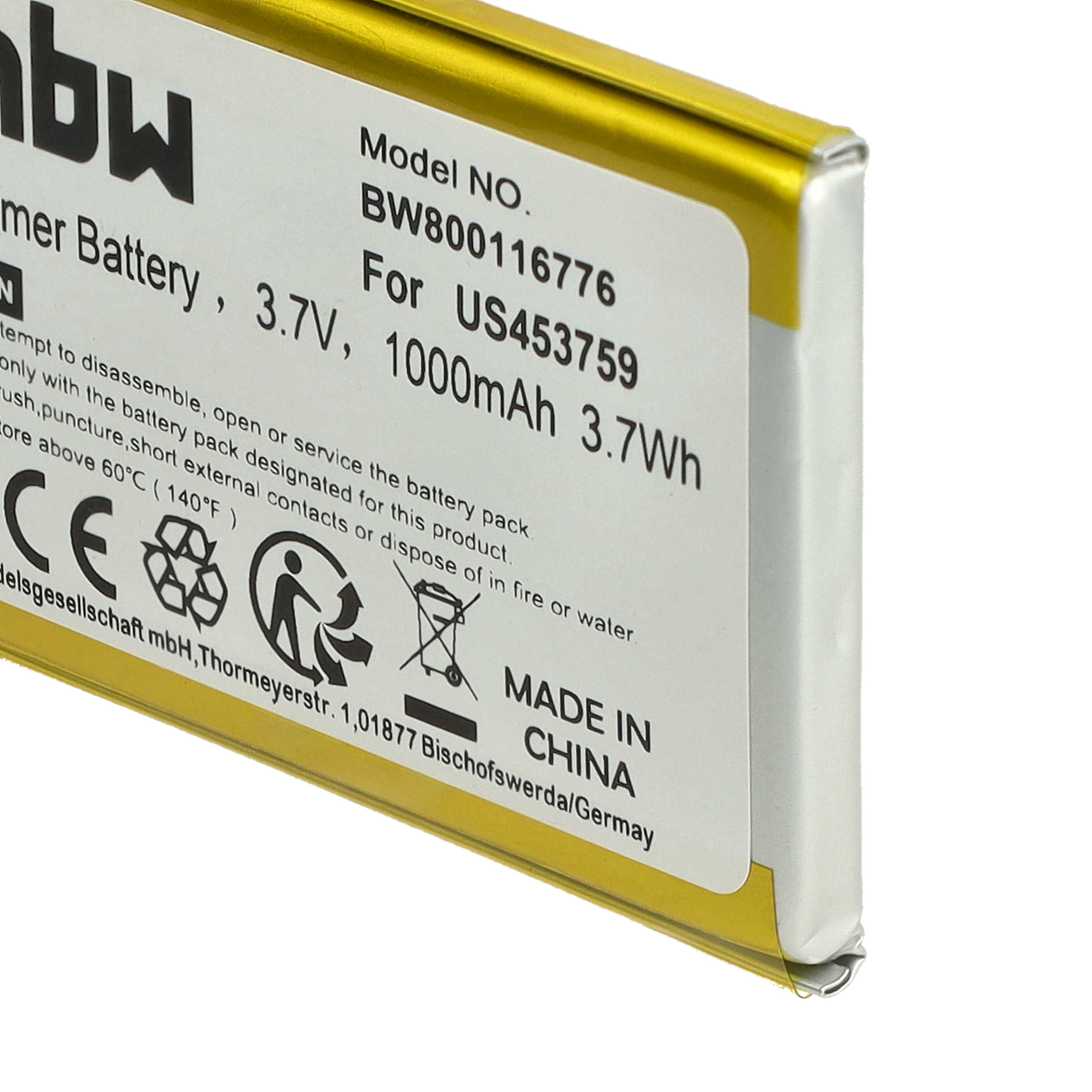 Batterie remplace Sony US453759 pour lecteur MP3 - 1000mAh 3,7V Li-polymère