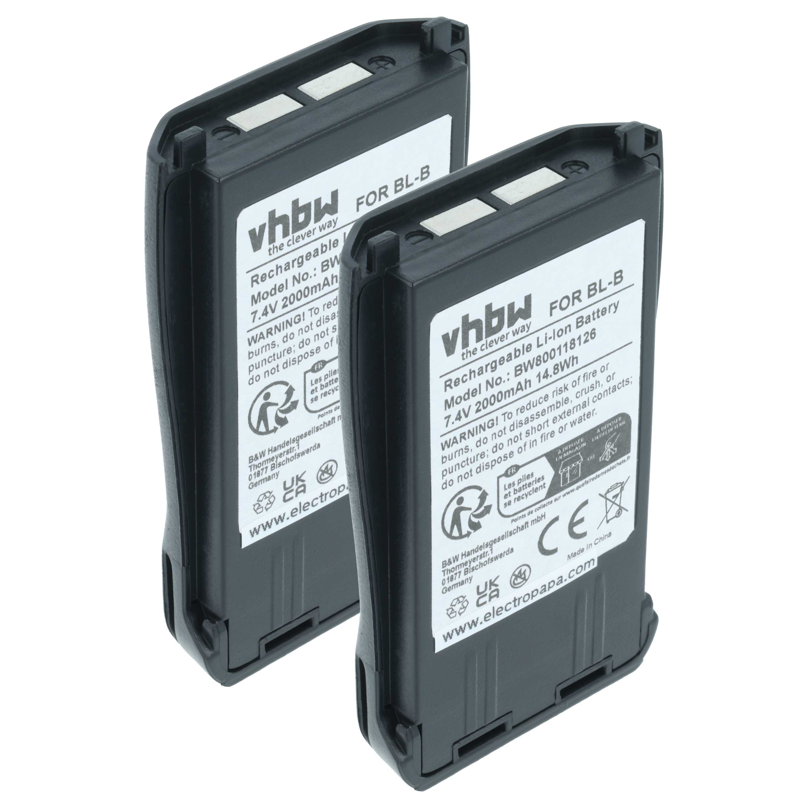 Radio 2x Battery replaces Baofeng BL-B - 2000 mAh 7.4 V Li-Ion