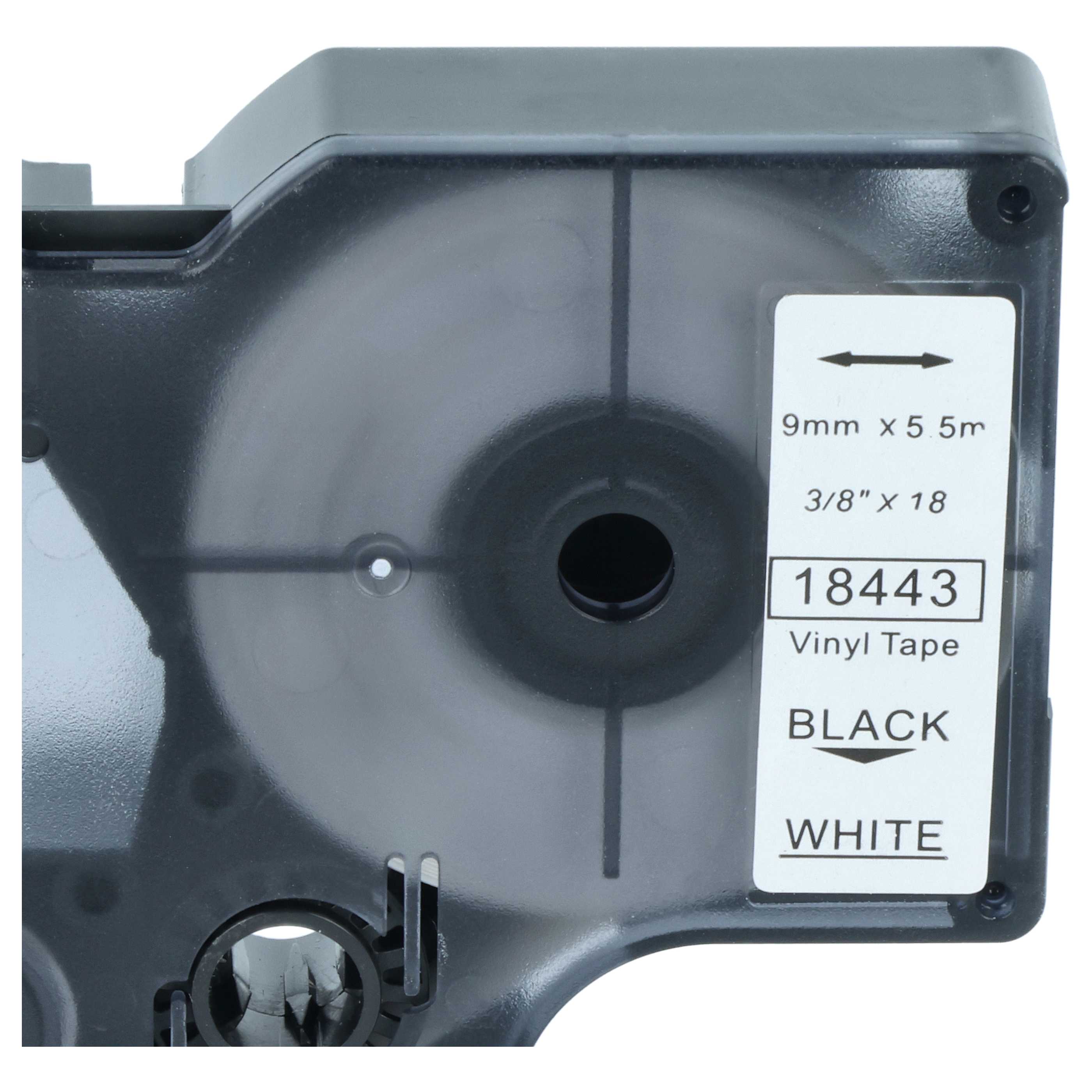 Cassette à ruban remplace Dymo 18443 - 9mm lettrage Noir ruban Blanc, vinyle, plastique