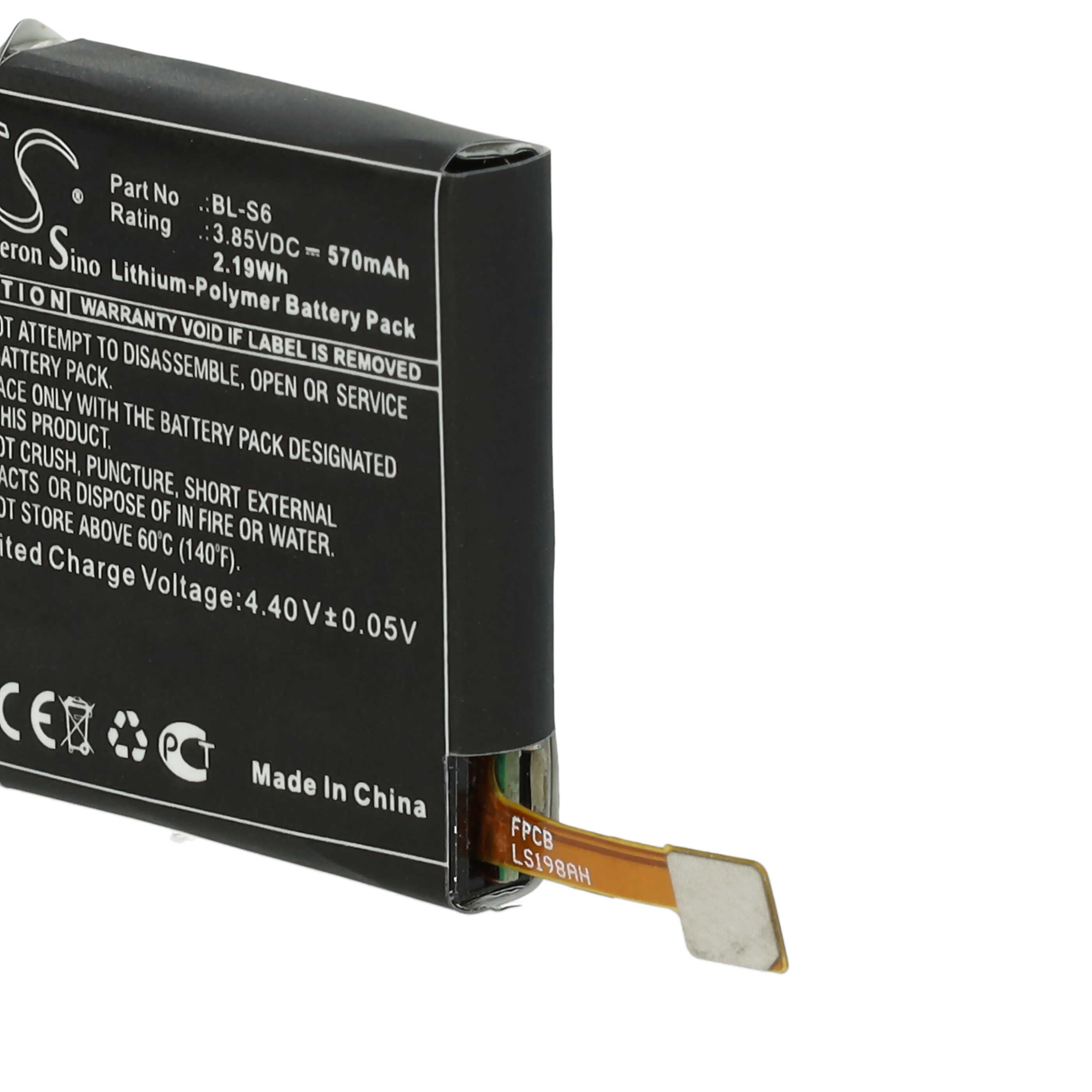 Smartwatch Battery replaces LG BL-S6 - 570 mAh 3.85 V Li-polymer + Tools
