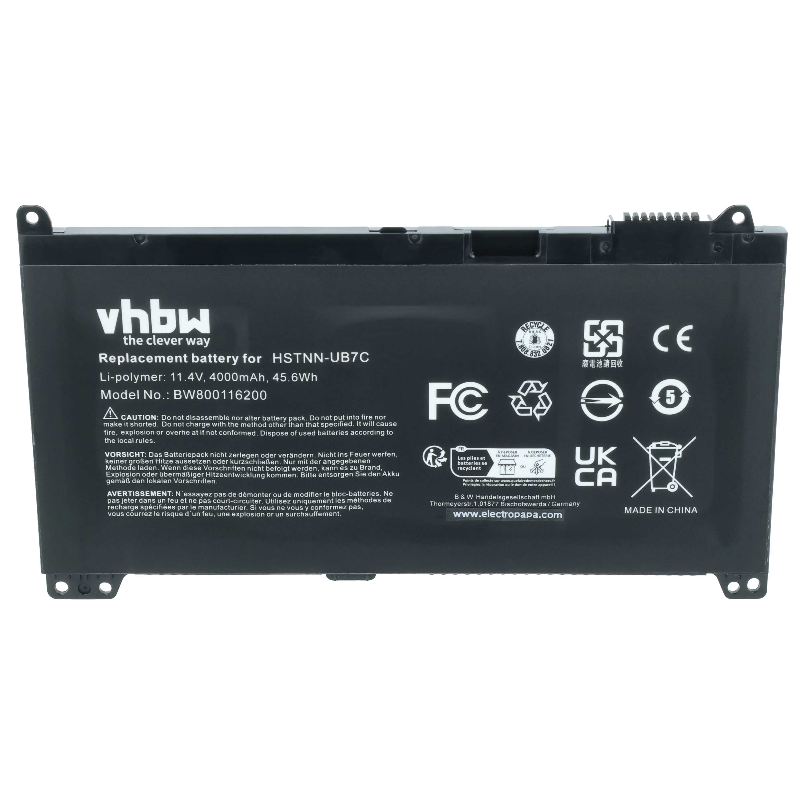 Batteria sostituisce HP 2TT75UT, 2UA28UT, 2TT74UT, 851477-421 per notebook - 4000mAh 11,4V Li-Poly nero