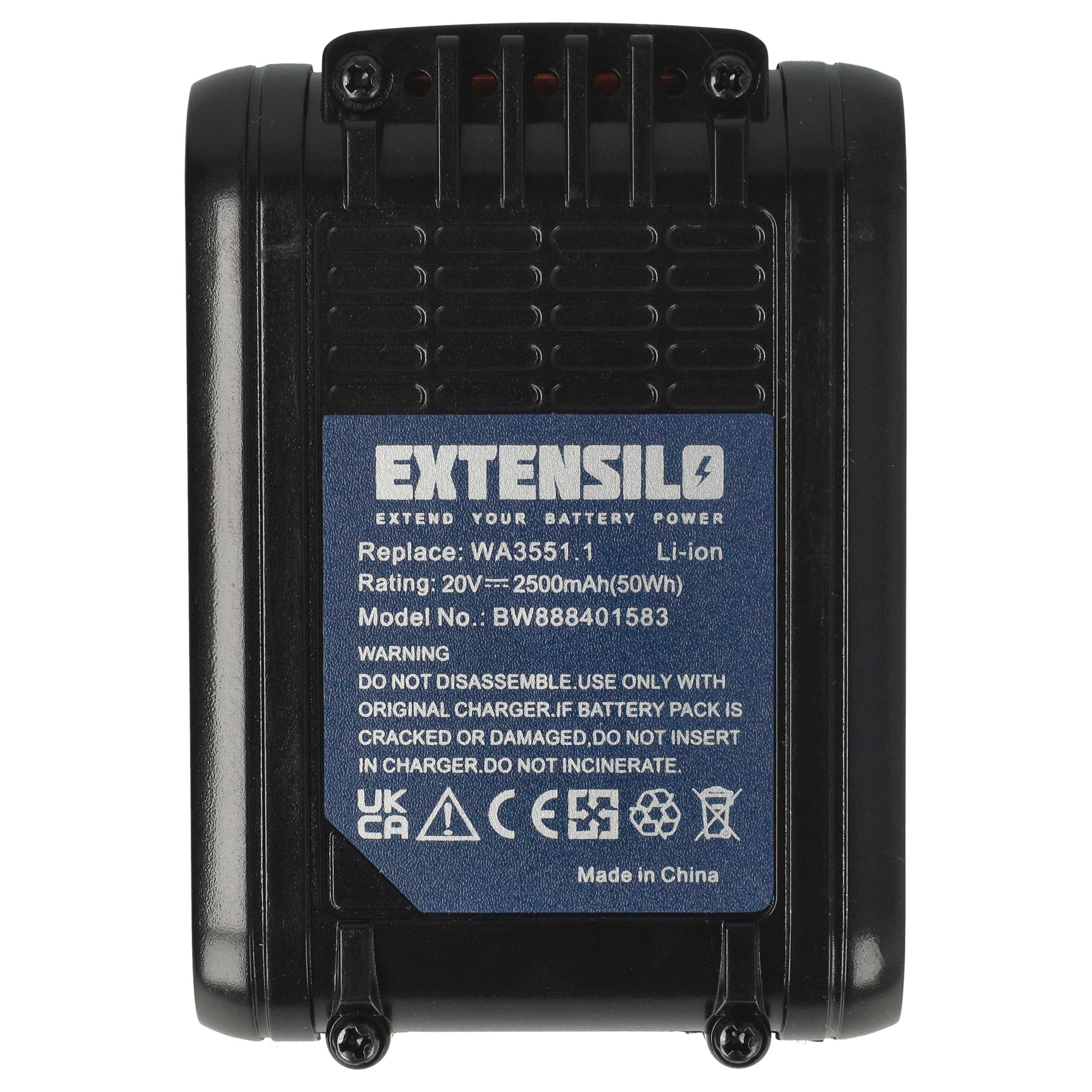 2x Battery replaces Rockwell RW9351.1 Electric Power Tool - 2500 mAh, 20 V, Li-Ion