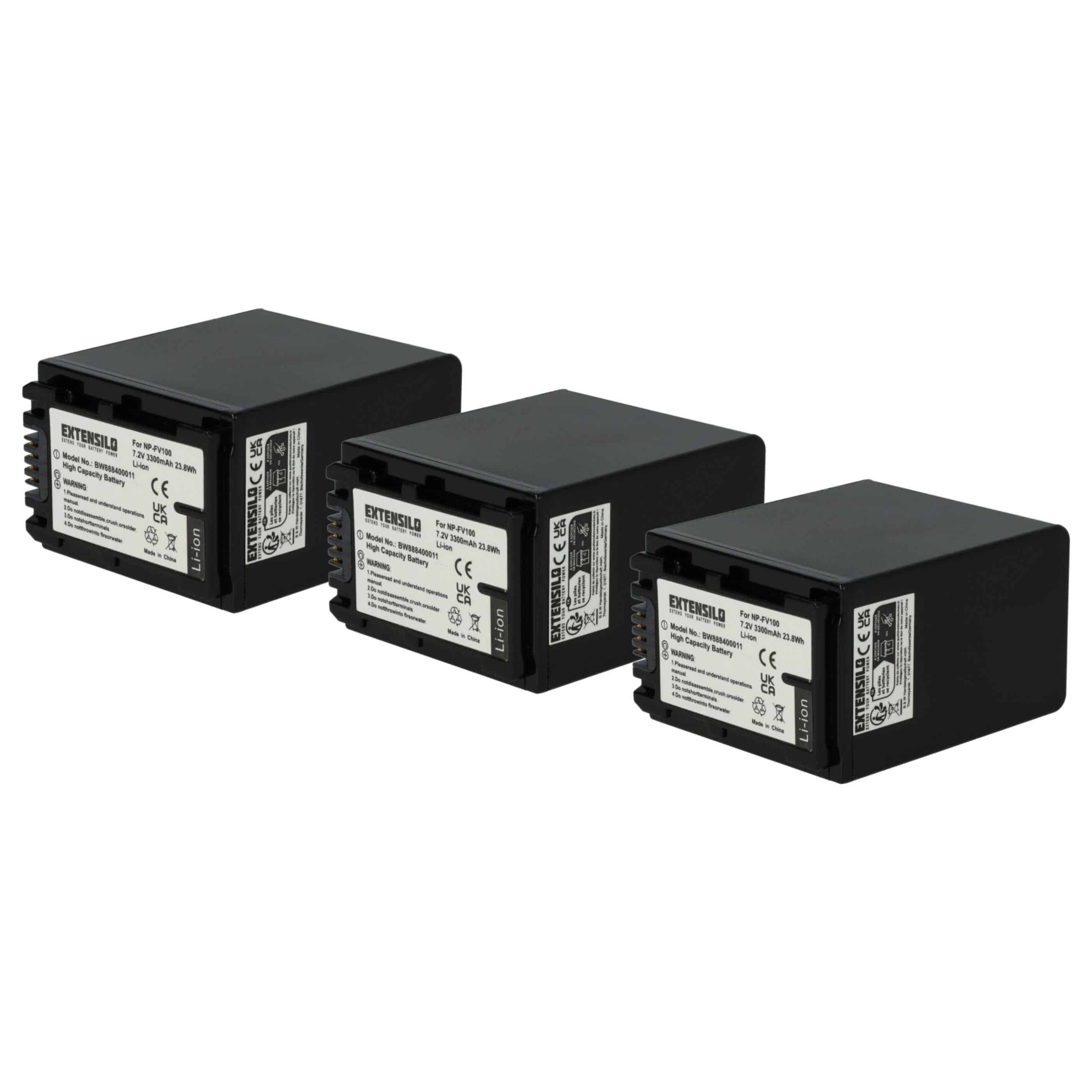 3x Battery replaces Sony NP-FH100, NP-FH50, NP-FV40, NP-FV30, NP-FH71, NP-FV100 - 3300mAh, 7.4V, Li-Ion