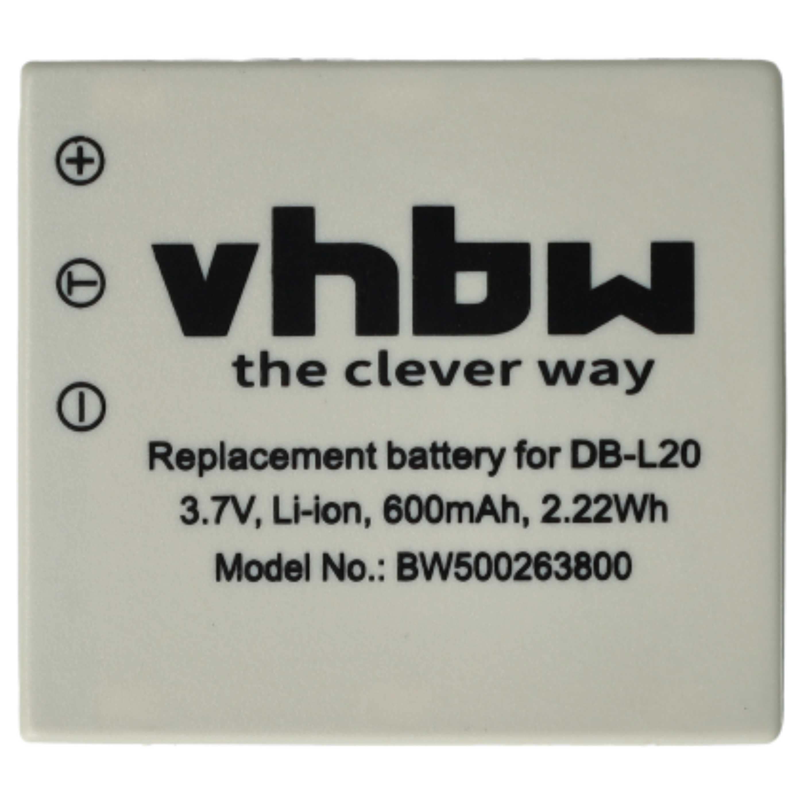 2x Battery replaces Sanyo DB-L20, DB-L20A, DB-L20AEX - 600mAh, 3.7V, Li-Ion