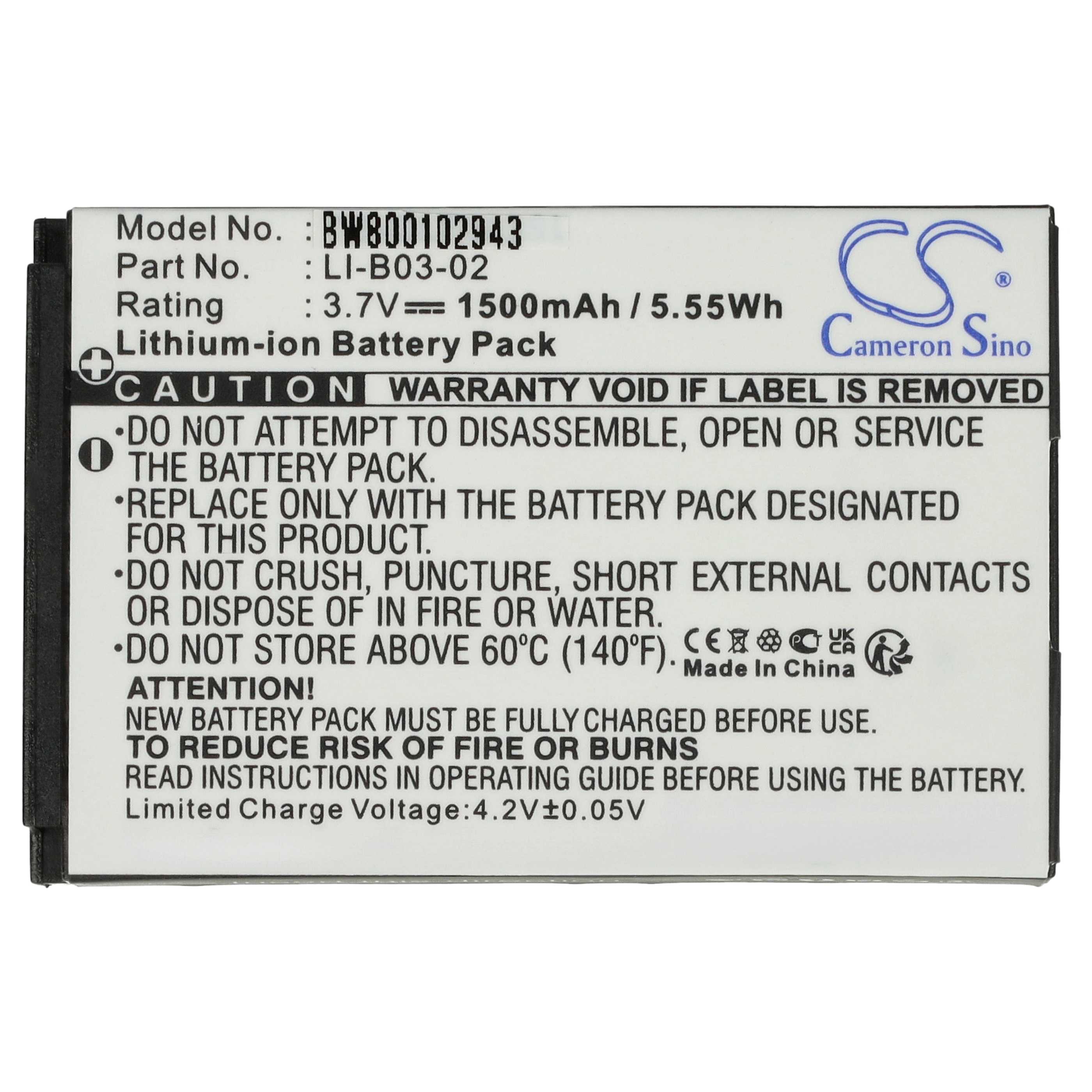 Akumulator do nawigacji GPS zamiennik Golf Buddy LI-B03-02 - 1500 mAh 3,7 V Li-Ion