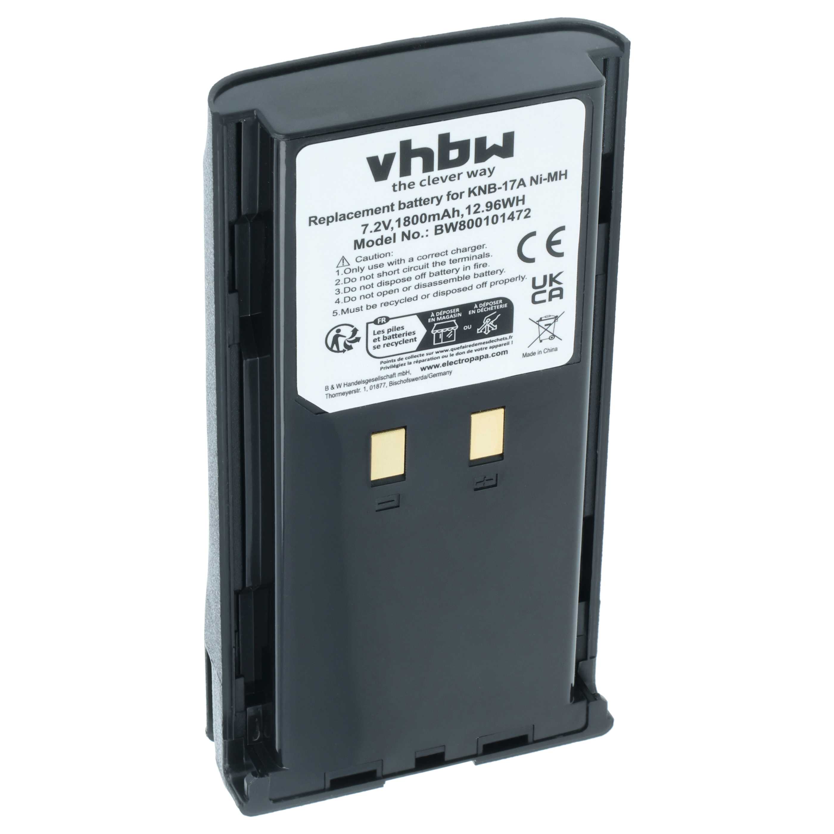 Radio Battery Replacement for Kenwood KNB-22N, KNB-21N, KNB-17N, KNB-17A, KNB-16A - 1800 mAh 7.2 V NiMH