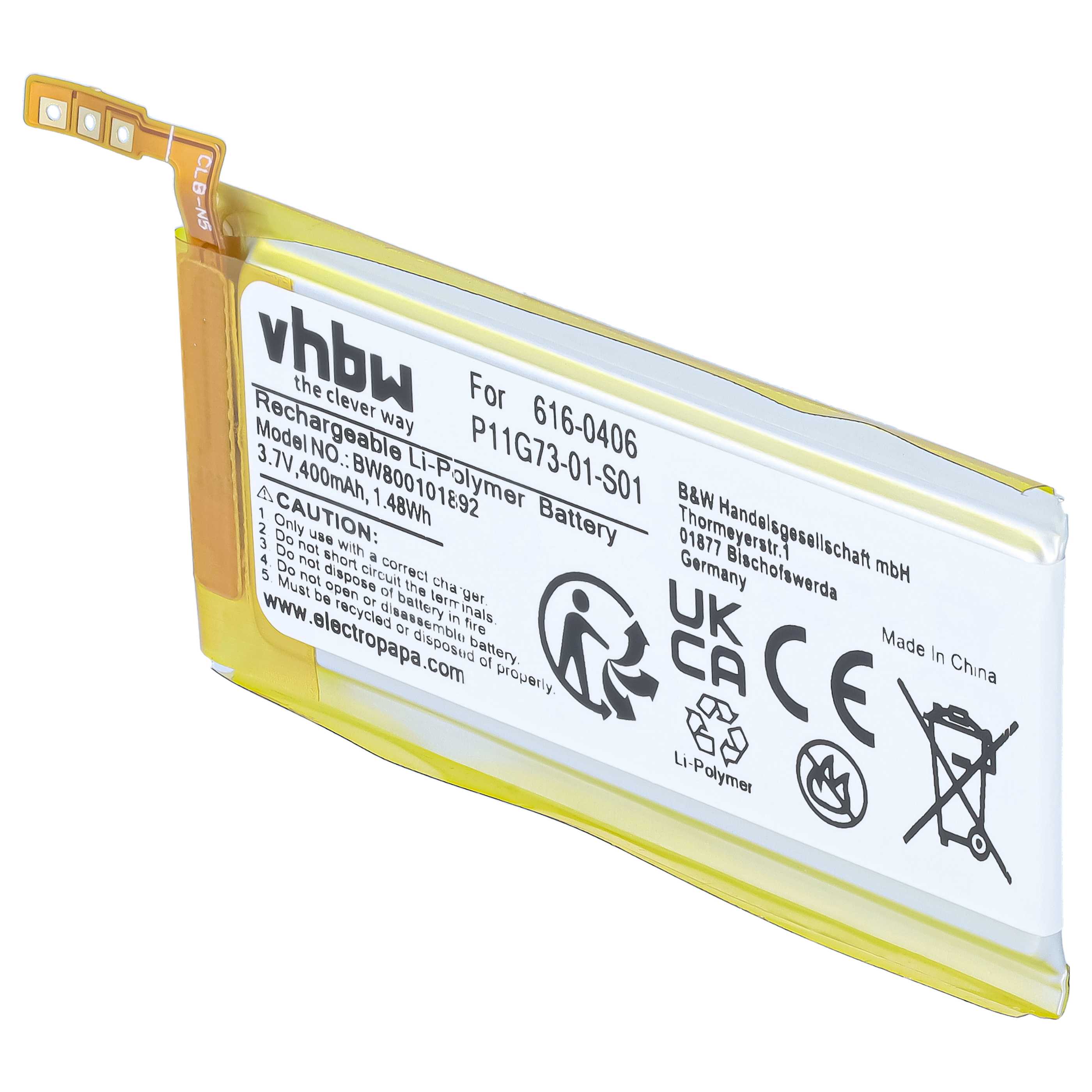 Akumulator do odtwarzacza MP3 zamiennik Apple 616-0406, P11G73-01-S01, 616-0467 - 400 mAh 3,7 V LiPo