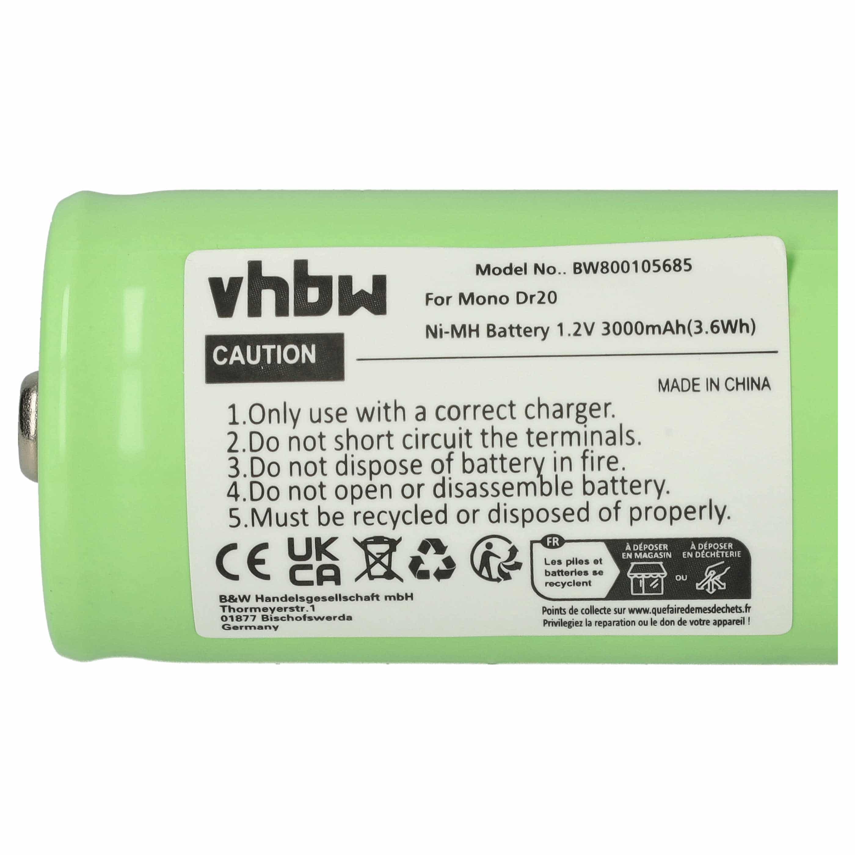 Radio 2x Battery replaces HR20, D, LR20, KR20, R20, Mono - 3000 mAh 1.2 V NiMH