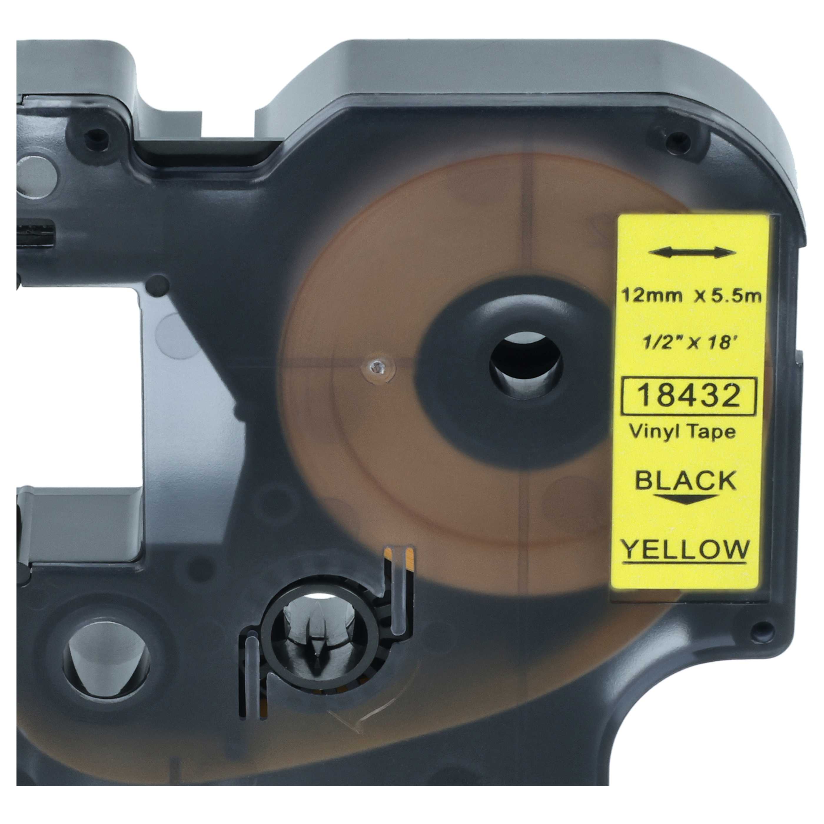 Cassette à ruban remplace Dymo 18432 - 12mm lettrage Noir ruban Jaune, vinyle, plastique