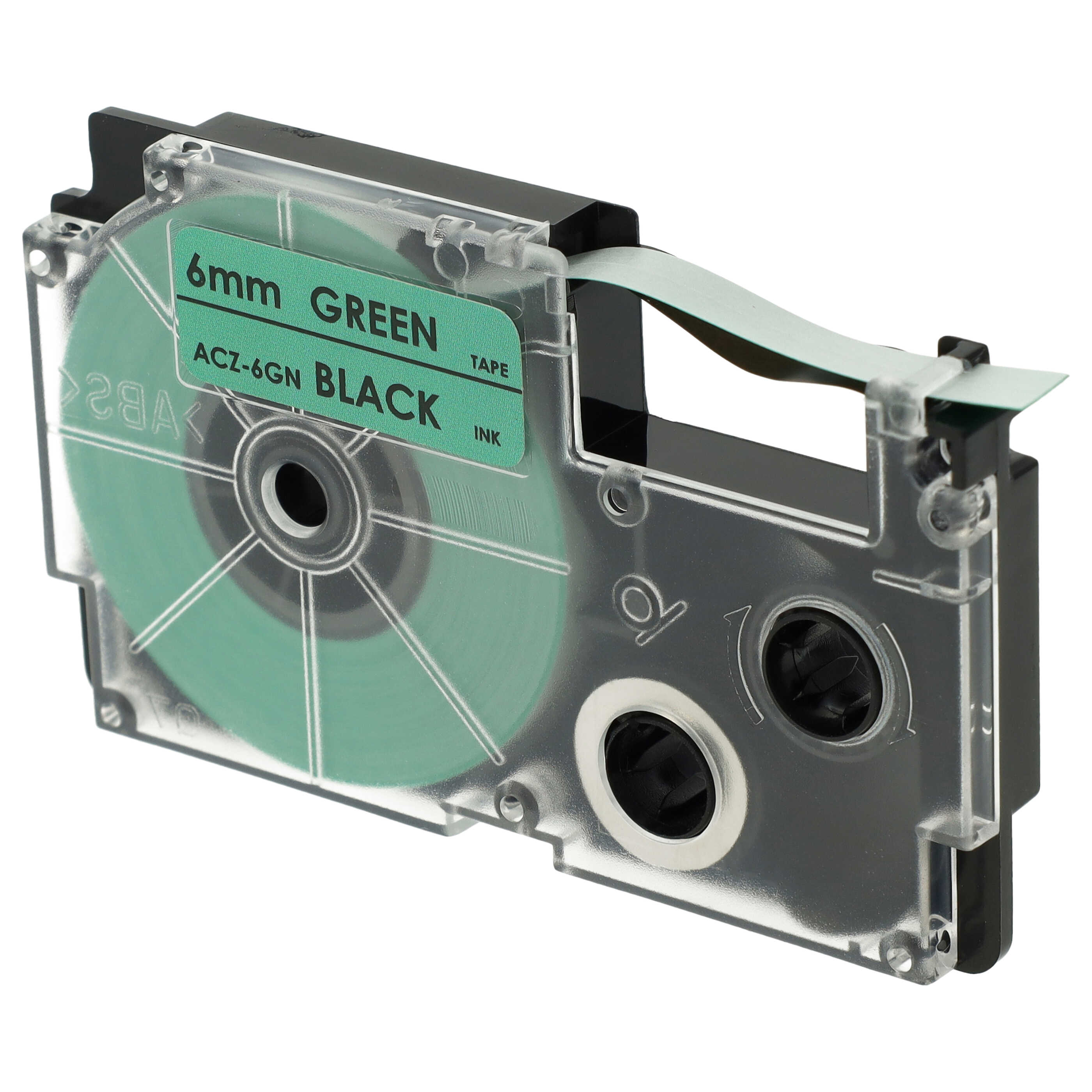 Label Tape as Replacement for Casio XR-6GN, XR-6GN1 - 6 mm Black to Green