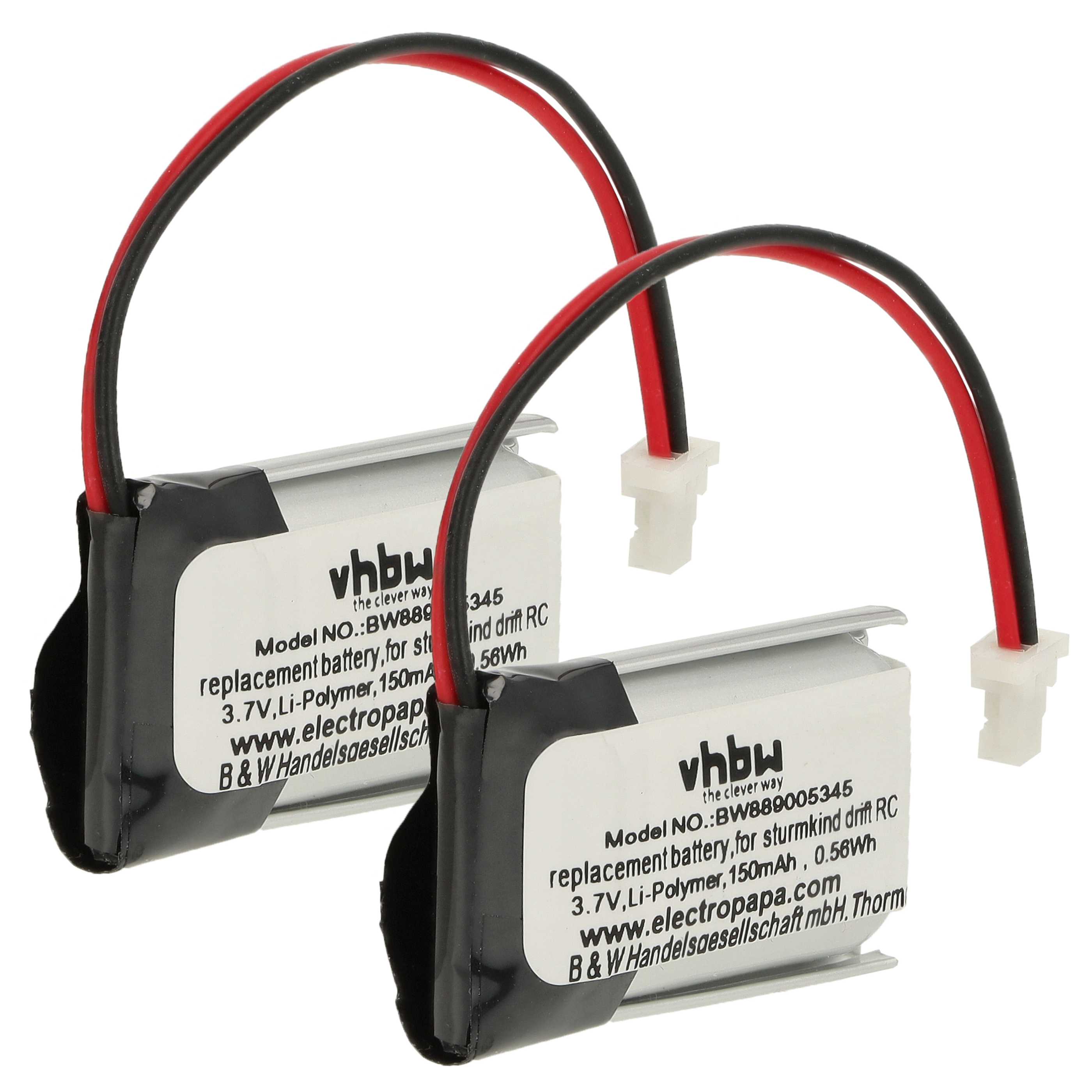 Batterie (2 pcs.) remplace DR!FT A05011 modèle radio-télécommandé - 150mAh 3,7V Li-polymère, SH1.0-2P Male