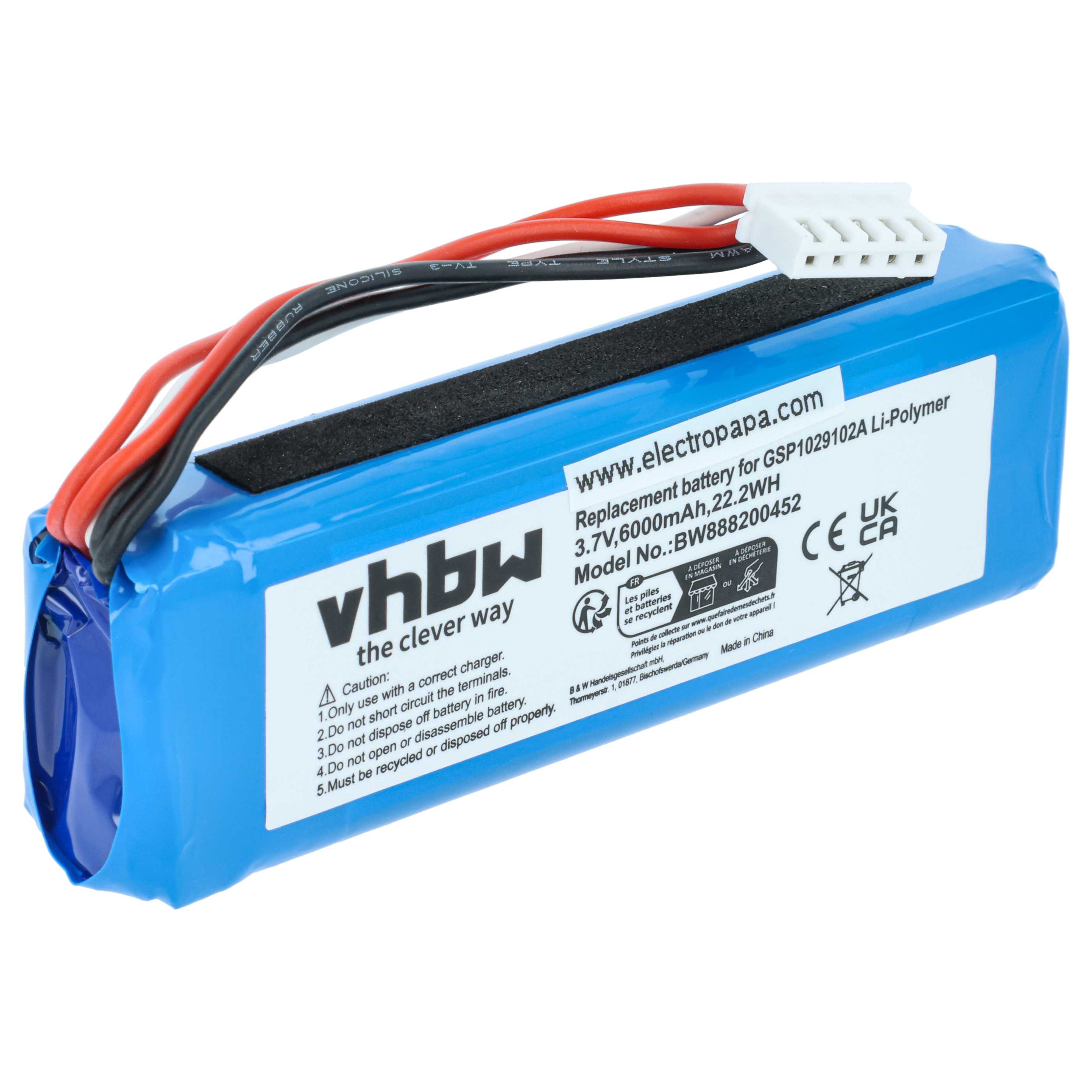 Battery replaces JBL GSP1029102A (version 2) for JBL Loudspeaker - Li-polymer 6000 mAh