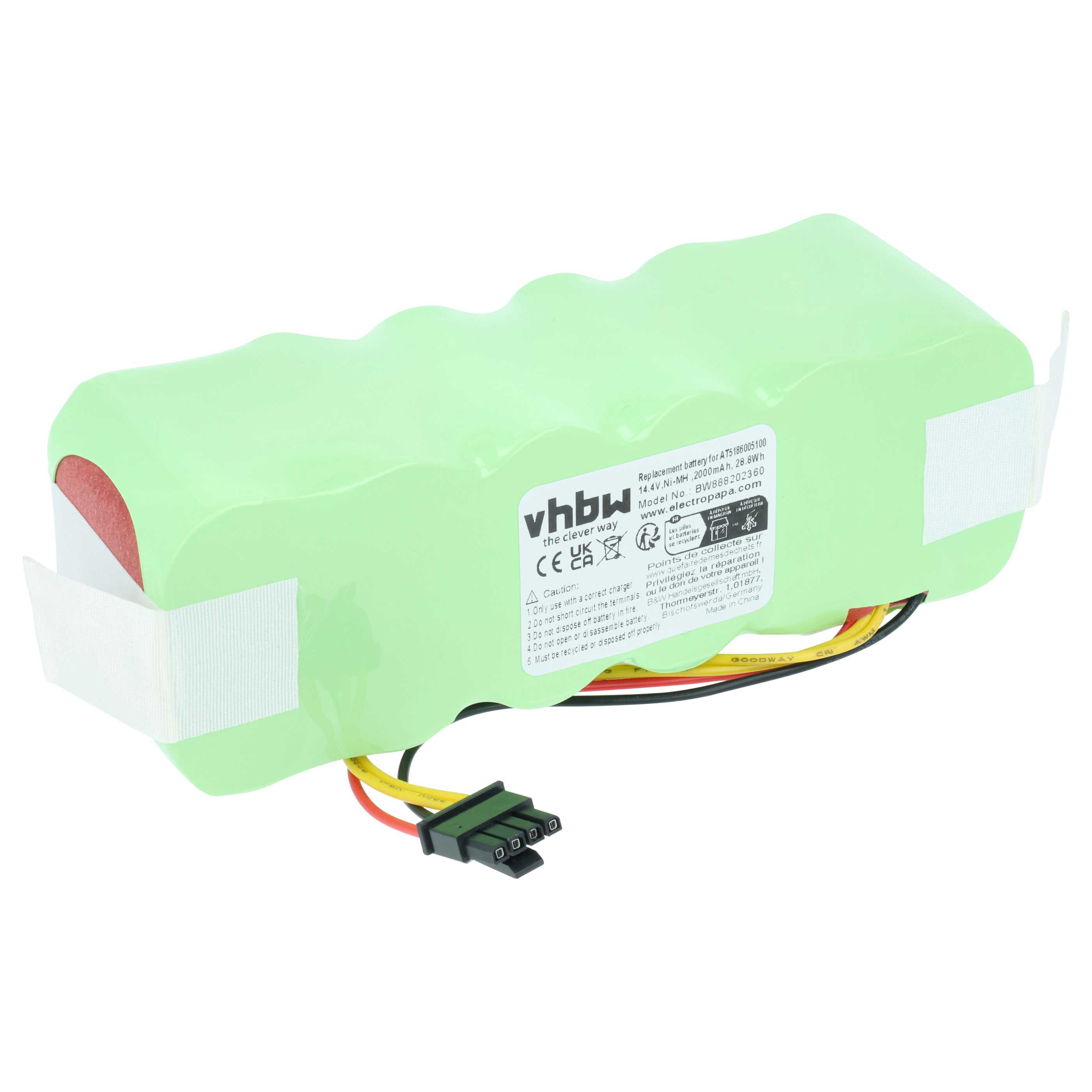 Battery replaces Ariete AT5186005100 for Proscenic etc. 2000mAh, 14.4V, NiMH
