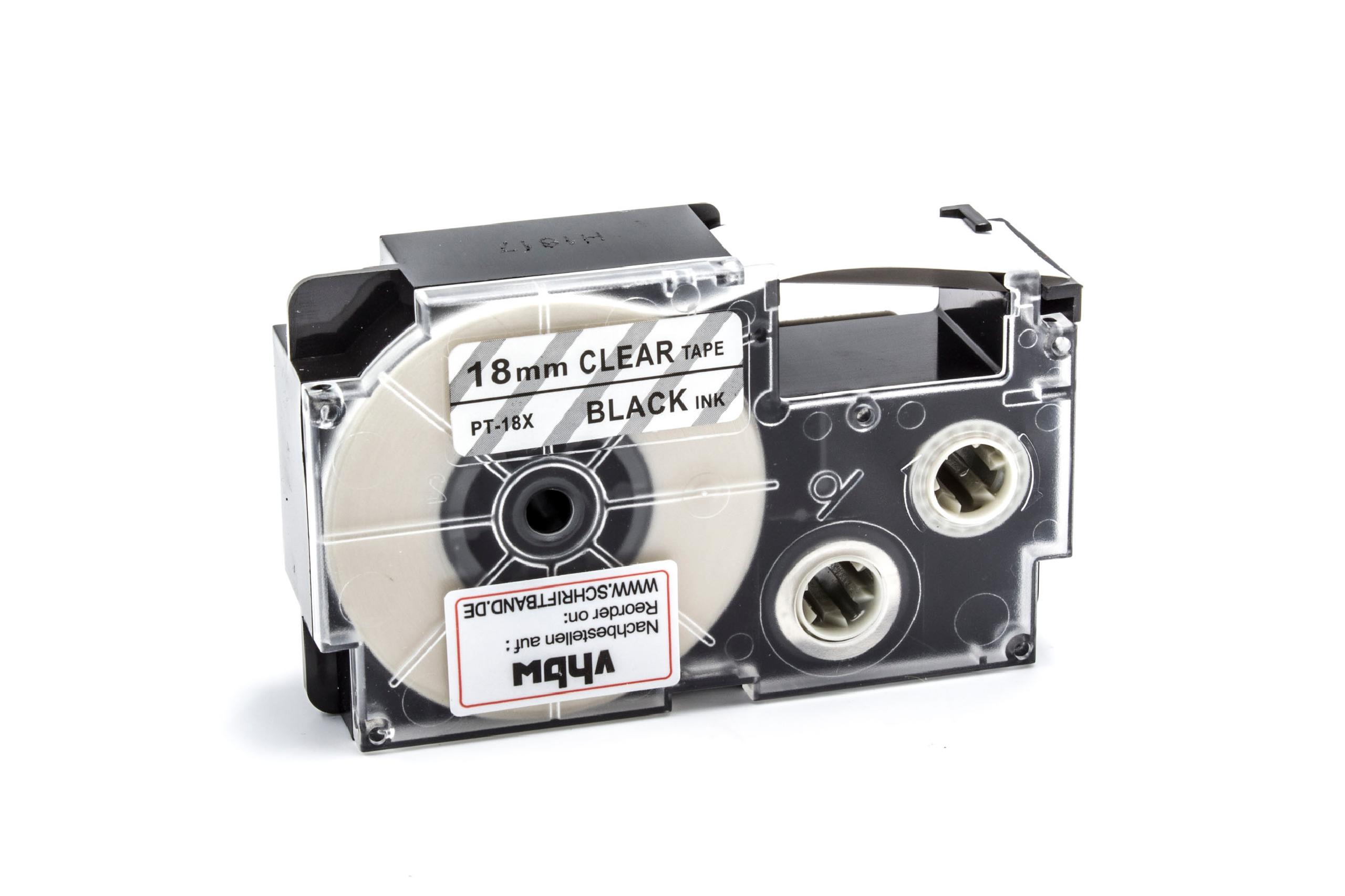 Cassette à ruban remplace Casio XR-18X1, XR-18X - 18mm lettrage Noir ruban Transparent, pet+ RESIN