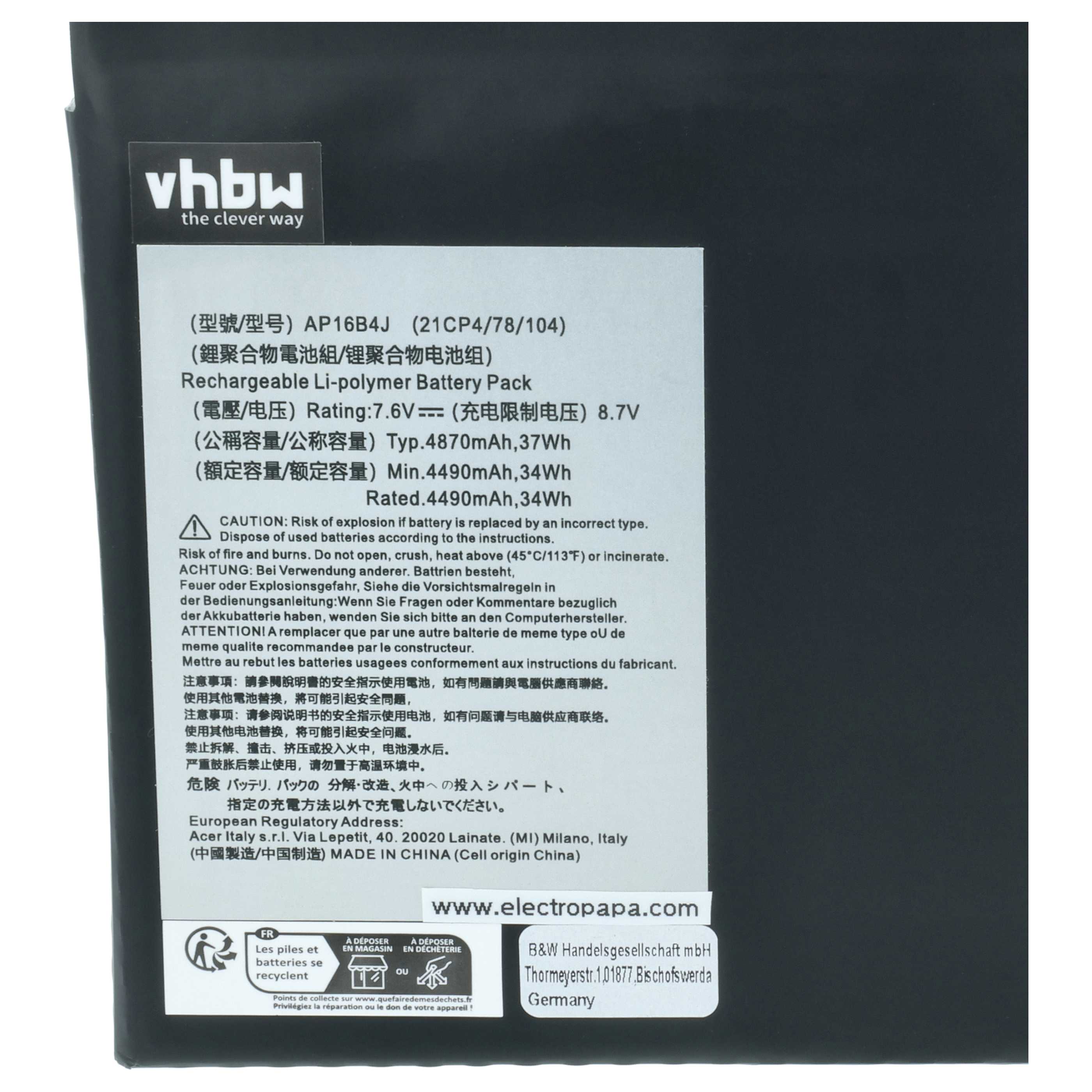 Akumulator do laptopa zamiennik Acer KT.00204.003, NT.LCDAA.014, AP16B4J, NT.LCDEK.002 - 4450 mAh 7,6 V LiPo
