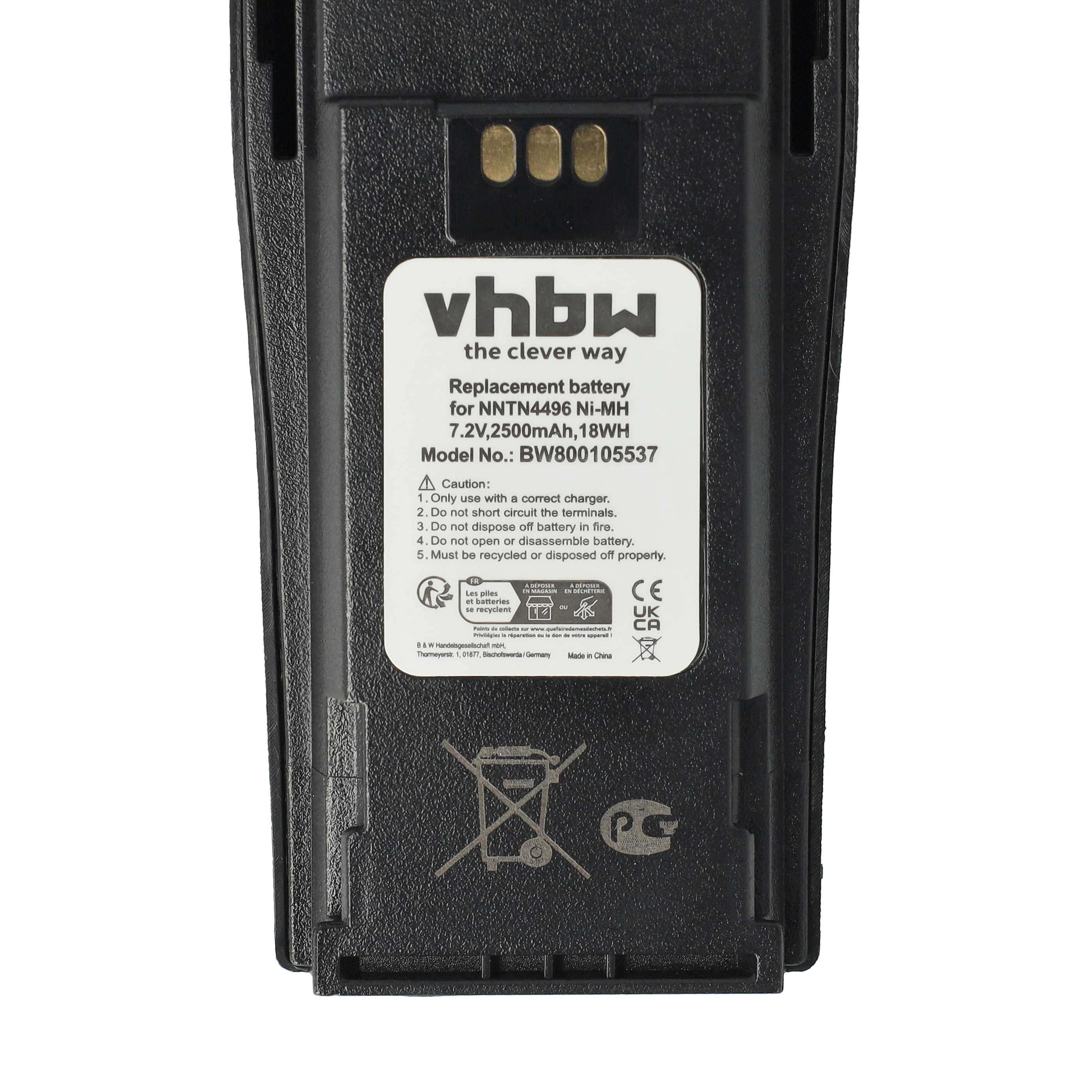 Radio 10x Battery replaces Motorola MNN4254AR, NNTN4496, NNTN4496AR - 2500 mAh 7.2 V NiMH + Belt Clip