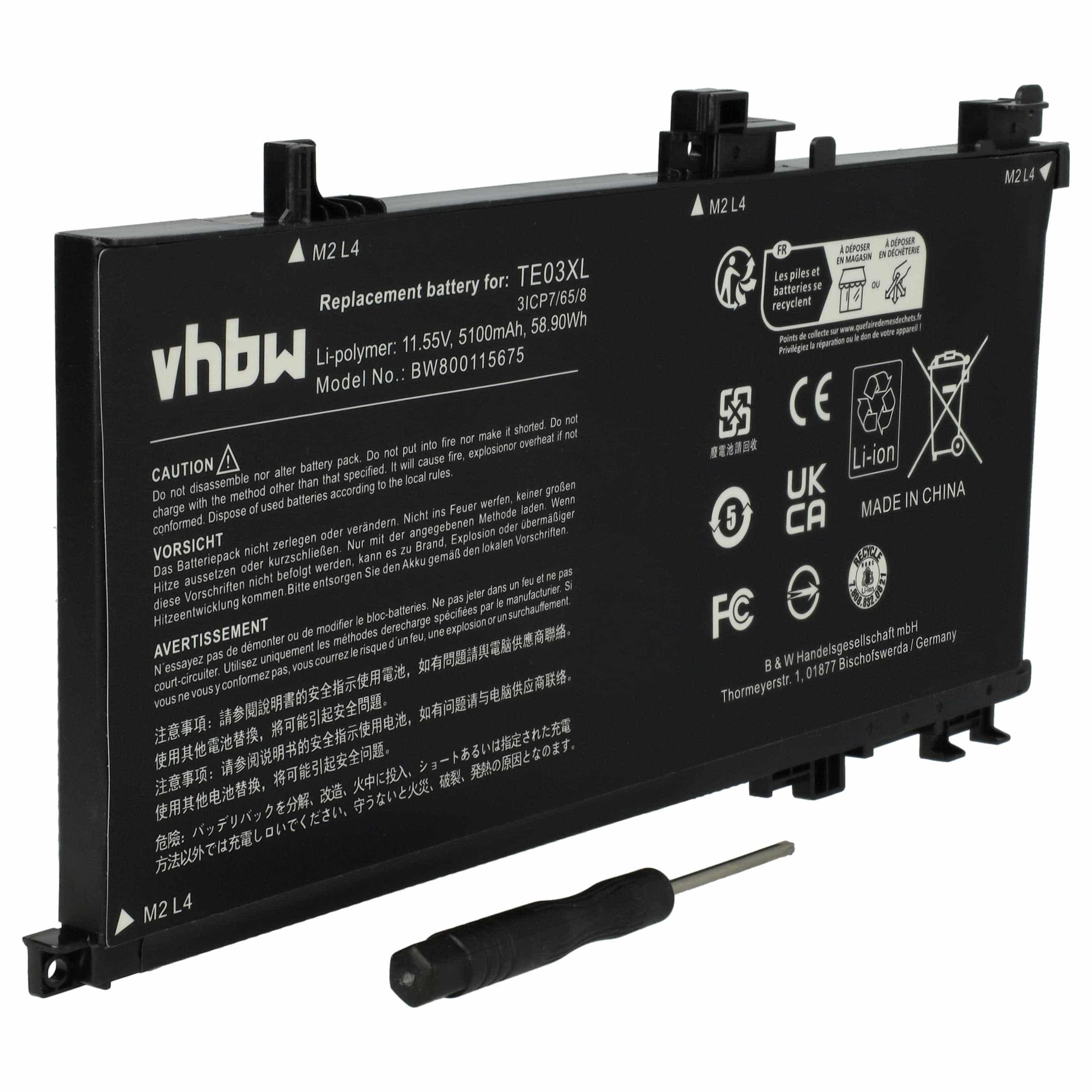 Akumulator do laptopa zamiennik HP 849570-542, 849570-541, 3ICP7/65/80 - 5100 mAh 11,55 V Li-Ion, czarny