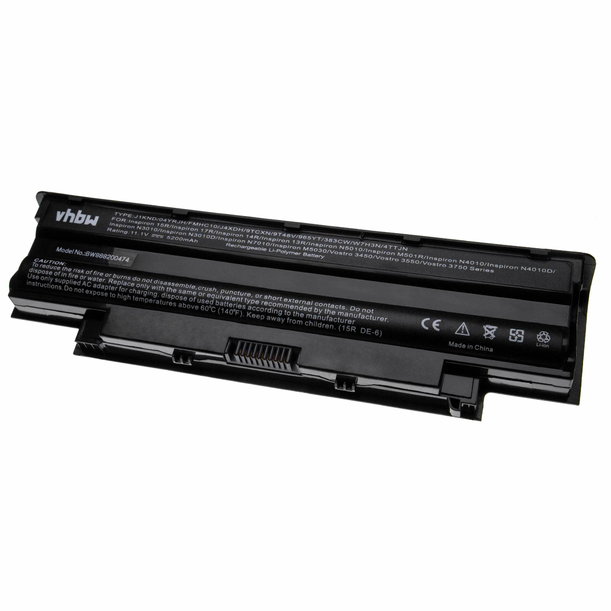 Batterie remplace Dell 04YRJH, 06P6PN, 0383CW pour ordinateur portable - 5200mAh 11,1V Li-polymère, noir