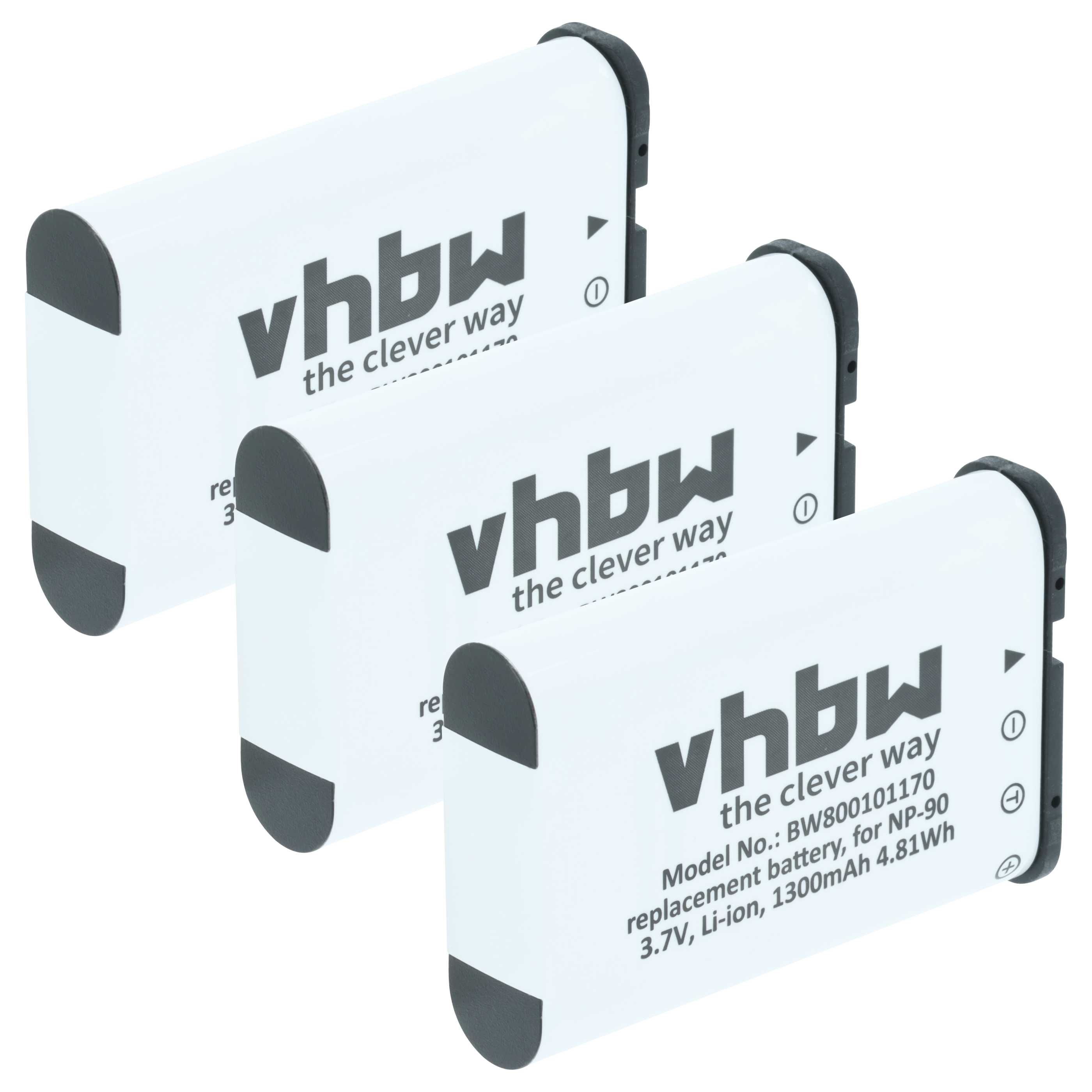 3x Battery replaces Casio NP-90 - 1300mAh, 3.6V, Li-Ion