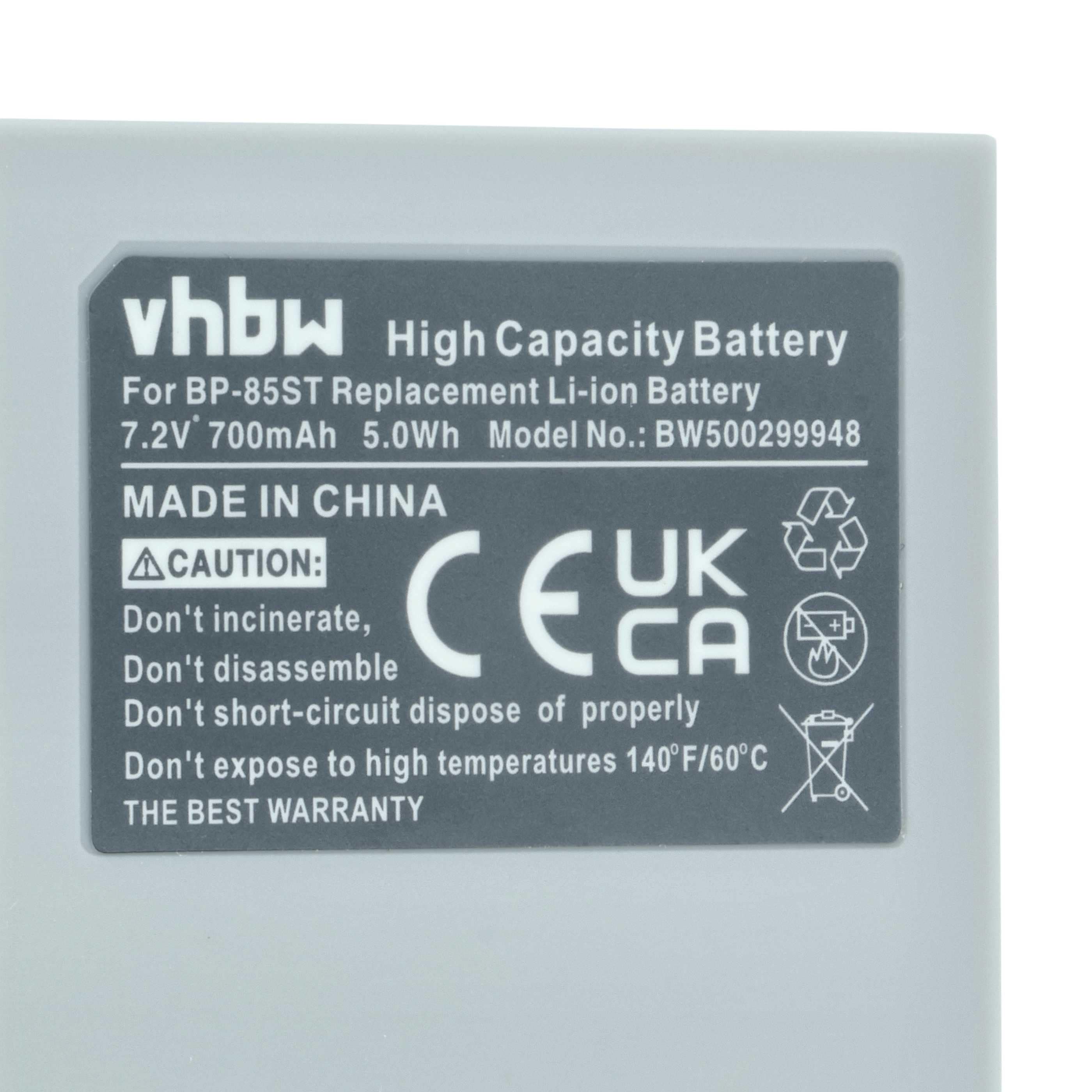Videocamera 2x Battery replaces Samsung BP-85ST - 700 mAh 7.2 V Li-Ion