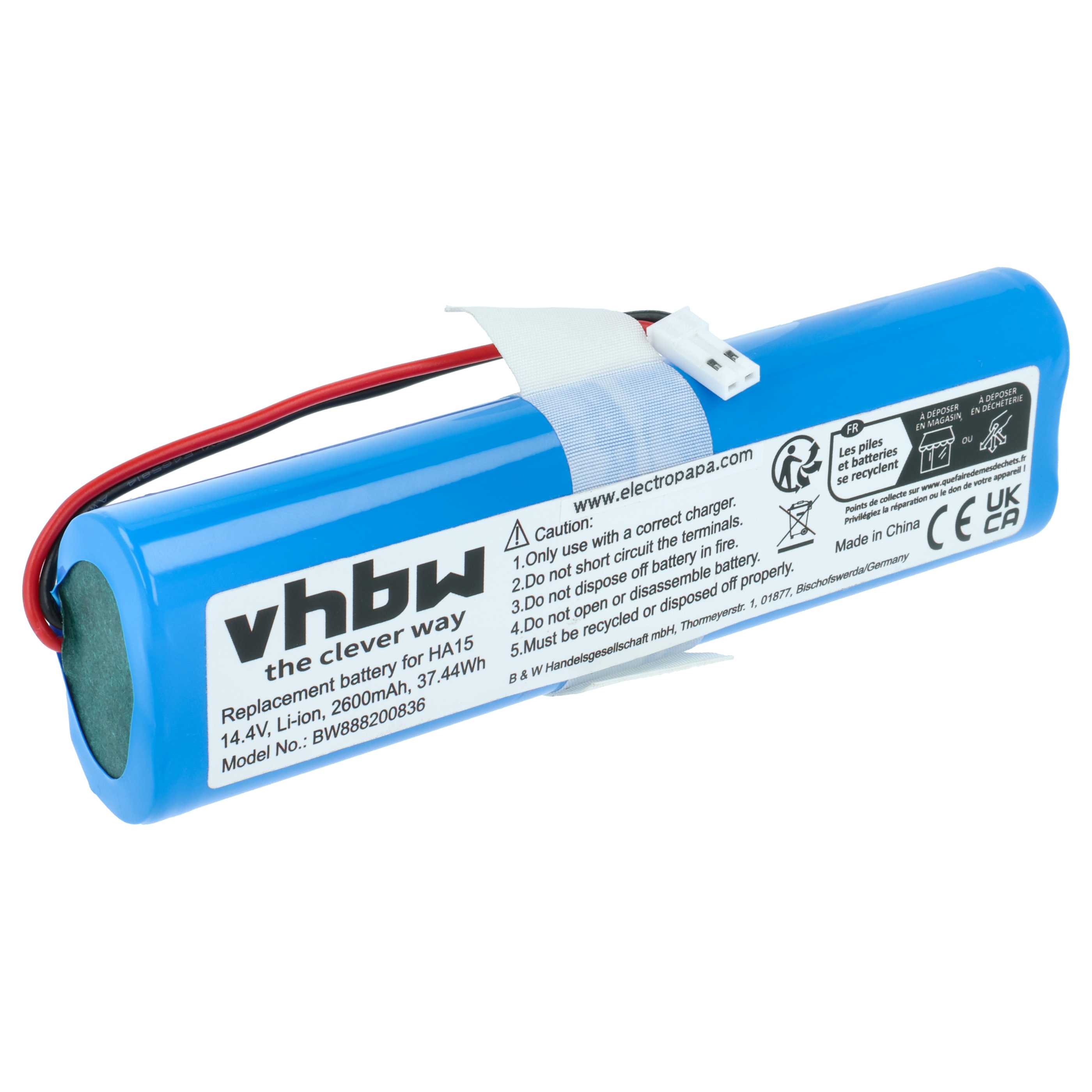 Battery suitable for Medion MD18500, MD18501, iLife V8s, iLife/ZACO V5s pro etc. 2600mAh, 14.4V, Li-Ion