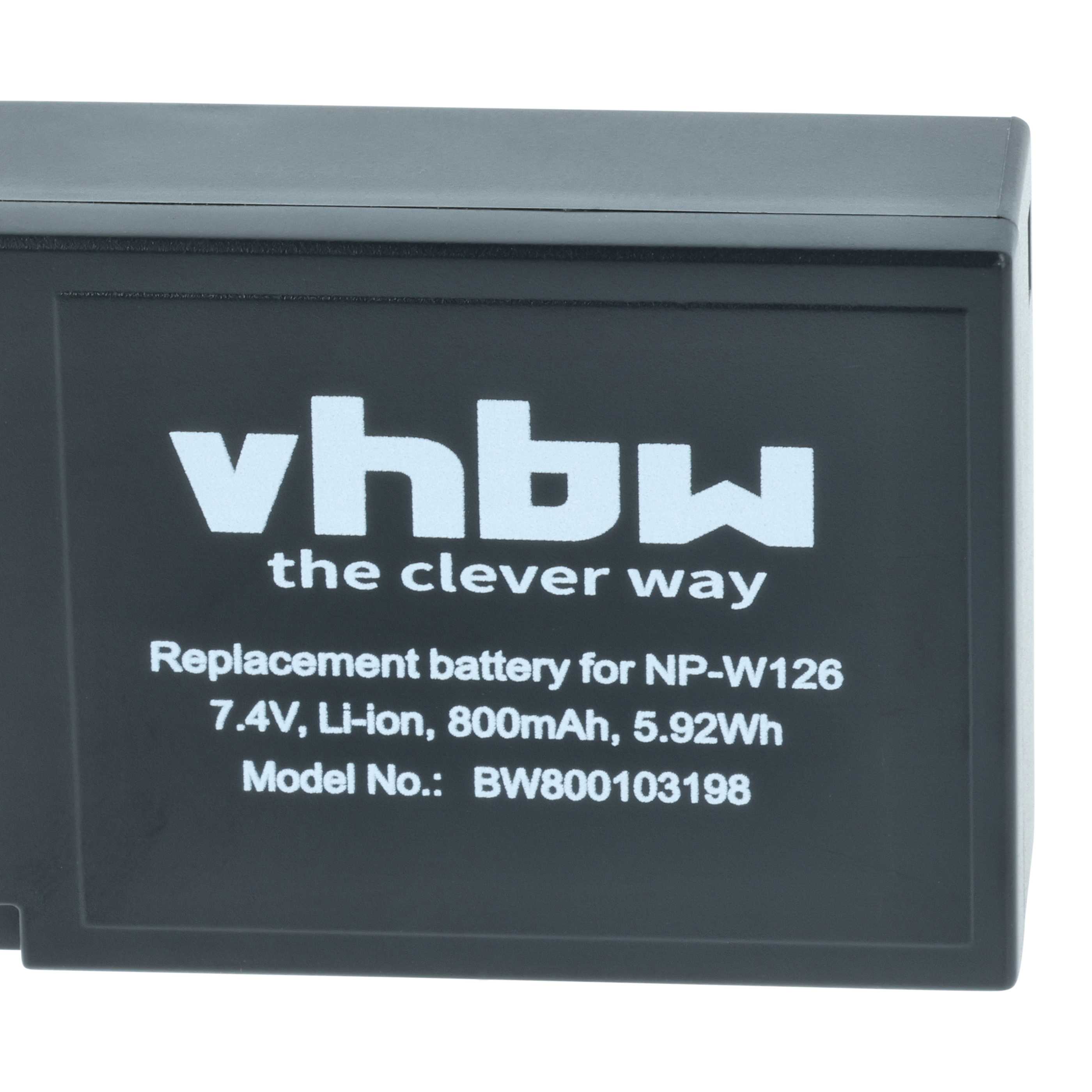 2x Battery replaces Fuji Fujifilm NP-W126s, NP-W126 - 800mAh, 7.2V, Li-Ion