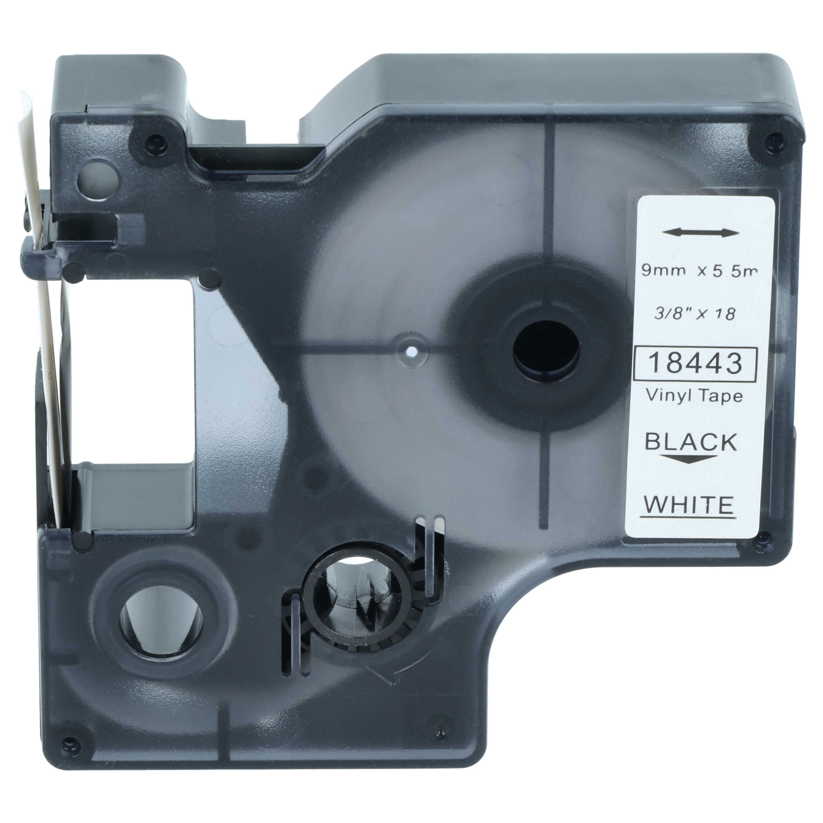Cassette à ruban remplace Dymo 18443 - 9mm lettrage Noir ruban Blanc, vinyle, plastique