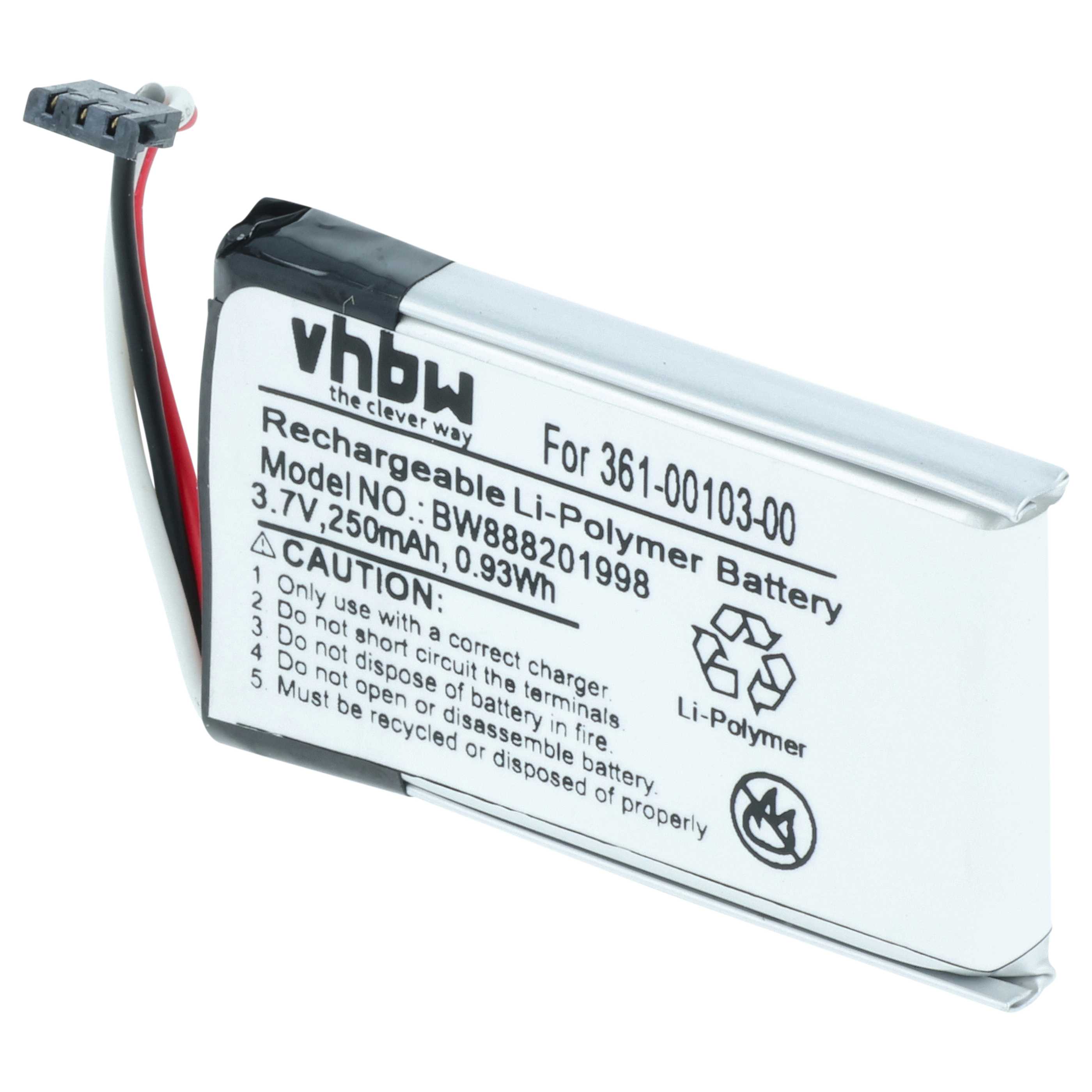 Battery replaces Garmin 361-00103-00 - 250mAh, 3.7V, Li-polymer