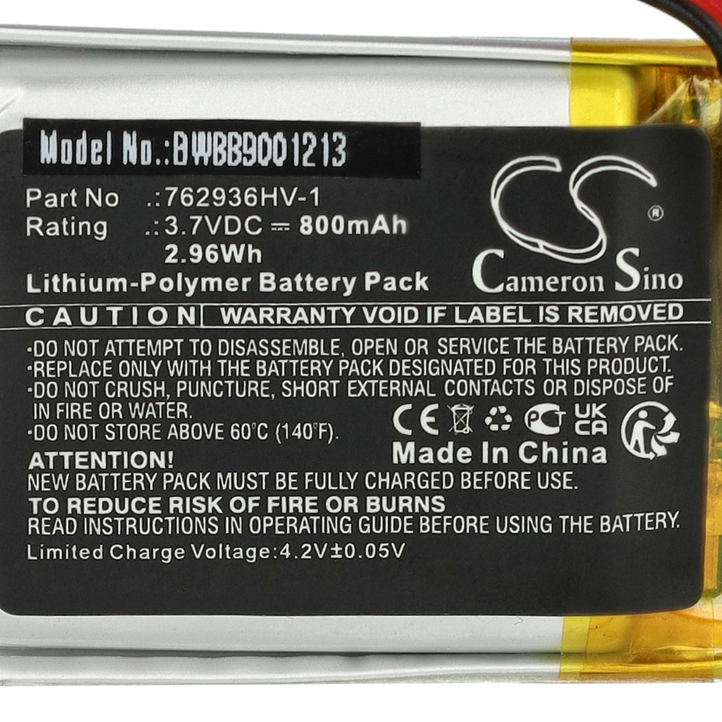 Batteria per auricolari cuffie wireless sostituisce Bose 762936HV-1 Bose - 800mAh 3,7V Li-Poly