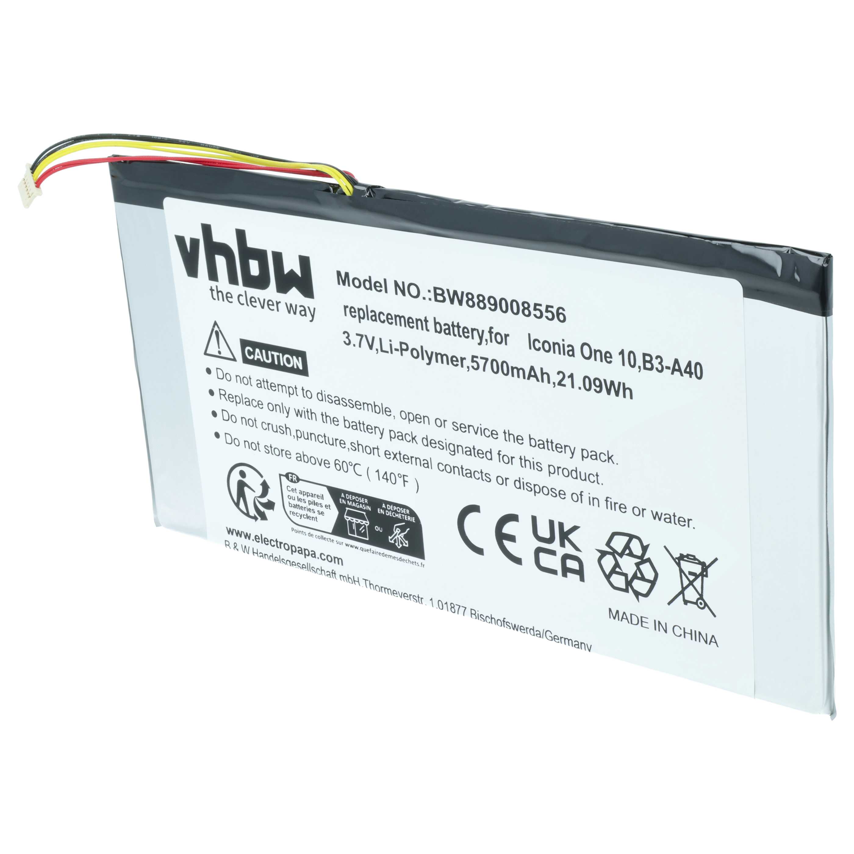 Tablet Battery replaces Acer PR-279594N(1ICP3/95/94-2), PR-279594N - 5700 mAh 3.7 V Li-polymer