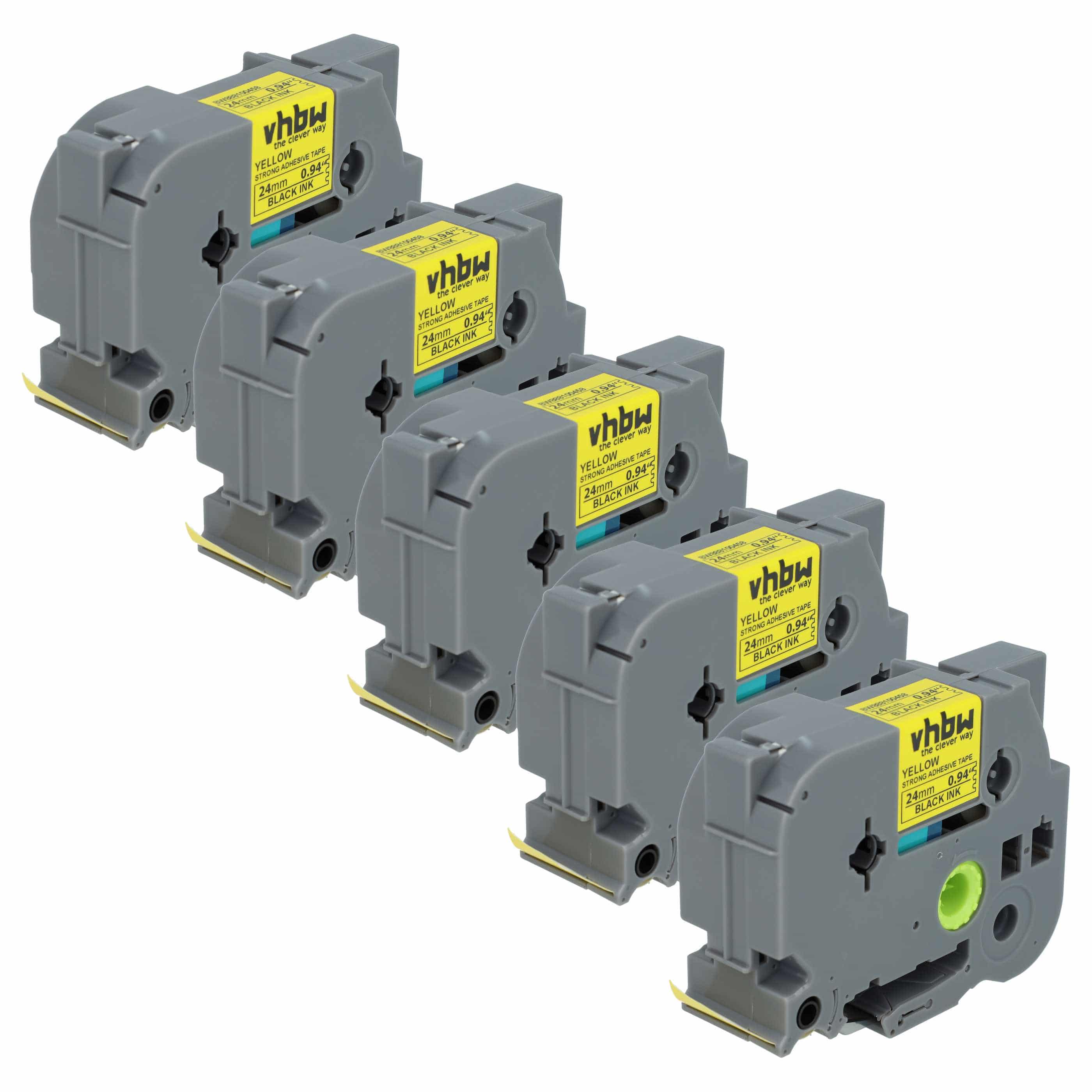 5x Label Tape replaces Brother TZE-S651 - 24 mm Black to Yellow, Extra Stark