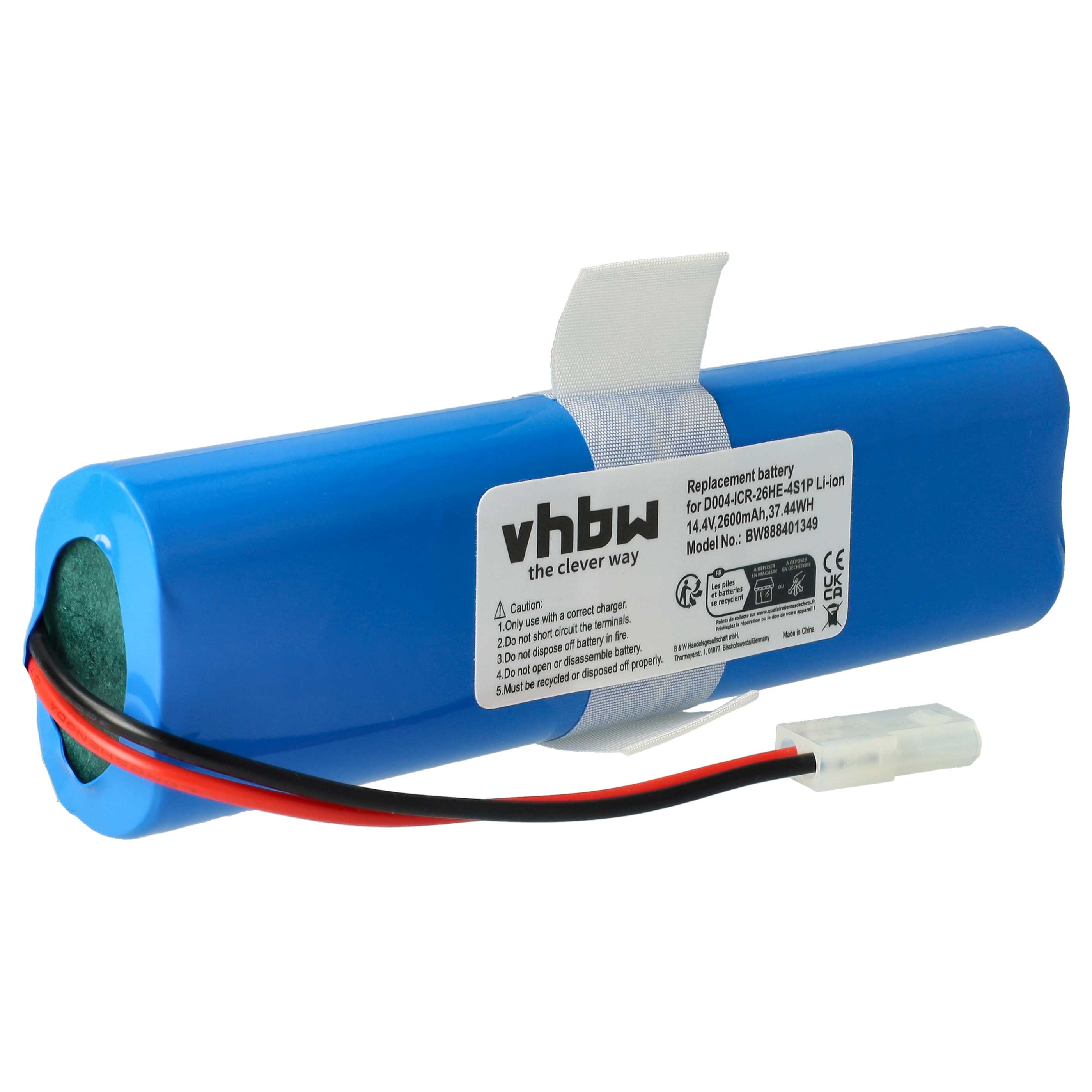 Battery replaces 360 D004-ICR-26HE-4S1P for Moneual etc. 2600mAh, 14.4V, Li-Ion
