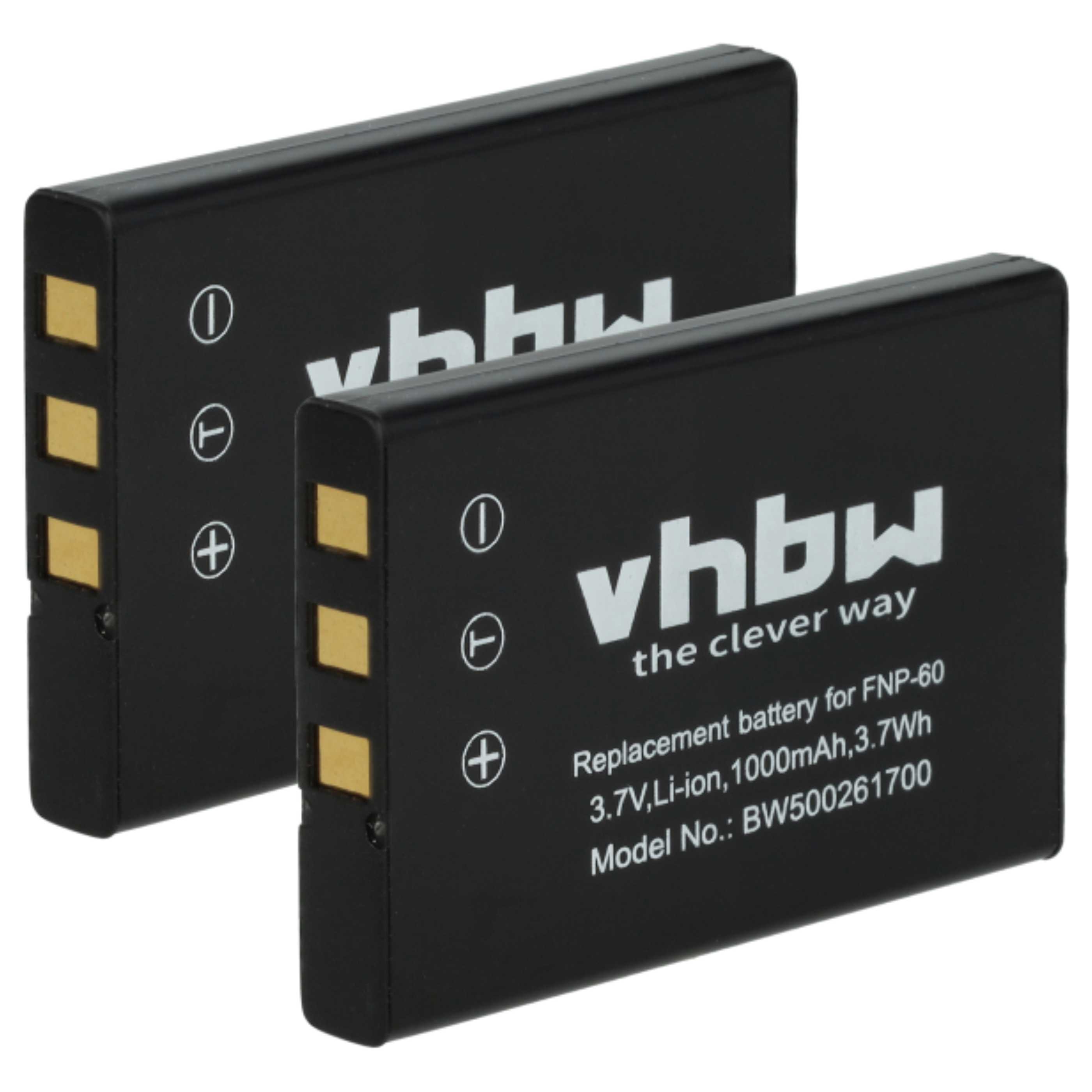 2x Batteria sostituisce Aiptek ZPT-NP60 per fotocamera Belkin - 1000mAh 3,6V Li-Ion