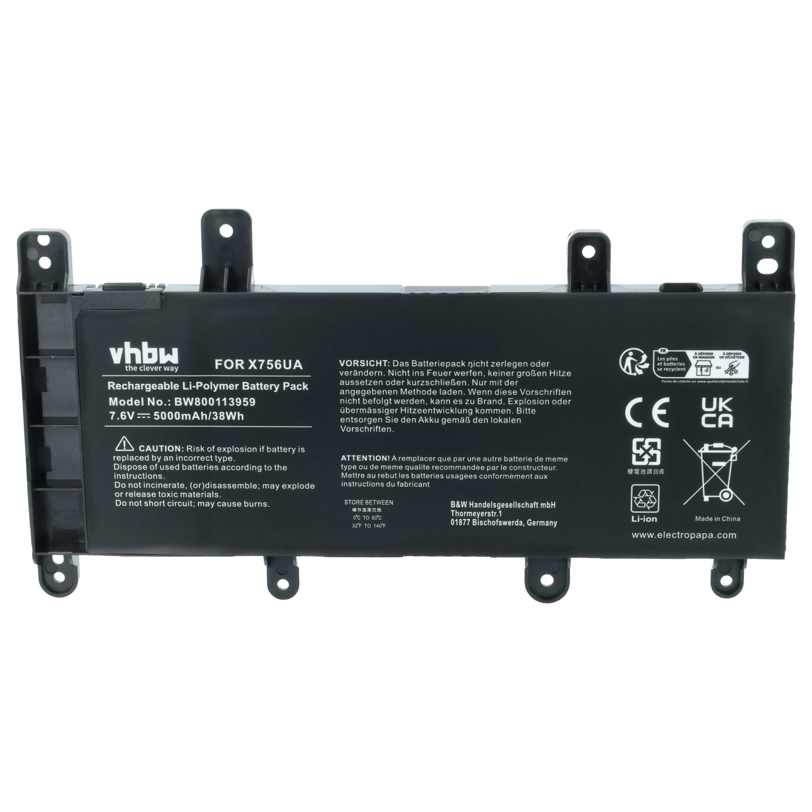 Akumulator do laptopa zamiennik Asus 0B200-01800100, C21-N1515, C21N1515 - 5000 mAh 7,6 V LiPo, czarny