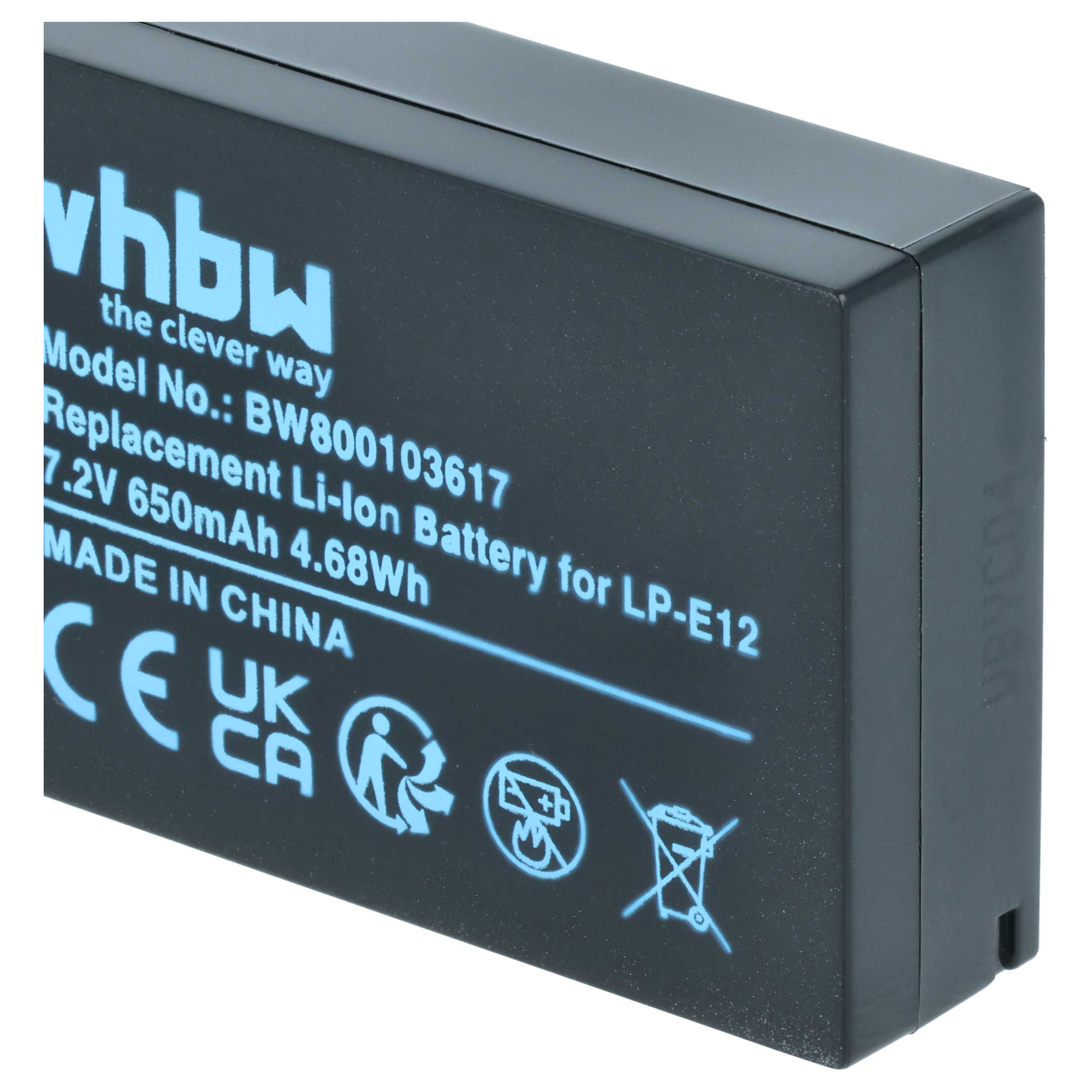 2x Battery replaces Canon LP-E12 - 650mAh, 7.2V, Li-Ion