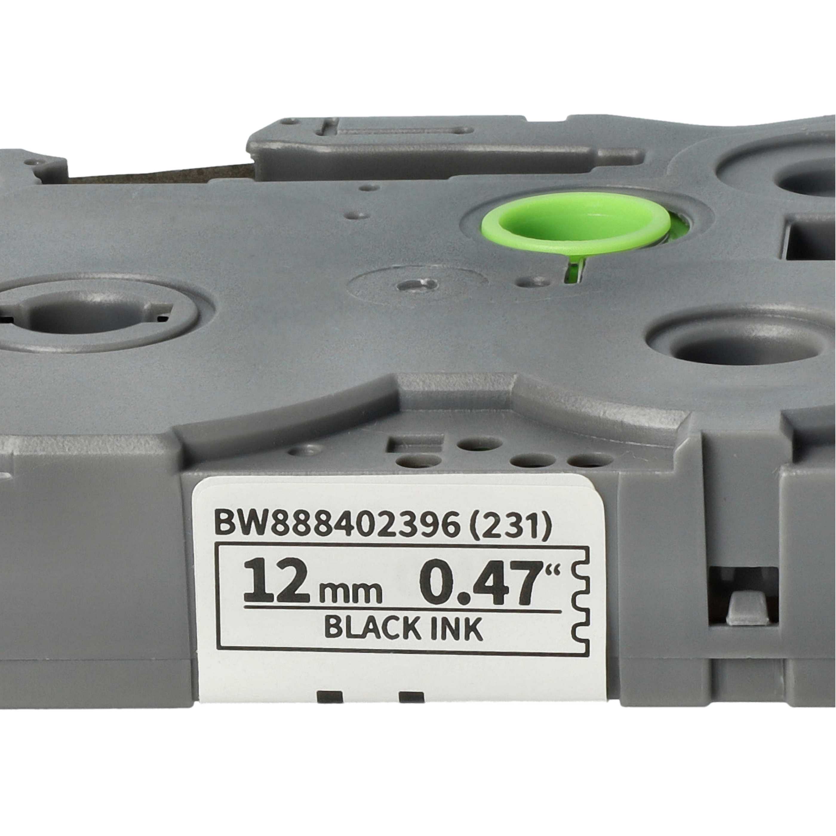 5x Label Tape replaces Brother TZE-231S - 12 mm Black to White