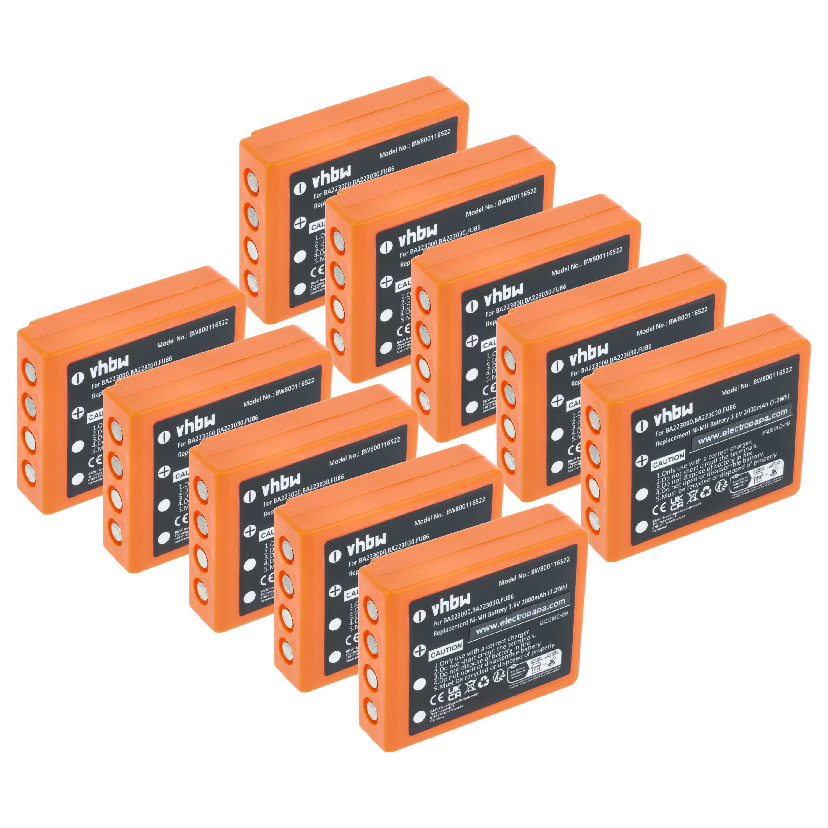 10x Akumulator do zdalnego sterowania zamiennik HBC BA223031, BA223001, BA223000, BA223030 - 2000mAh 3,6V NiMH
