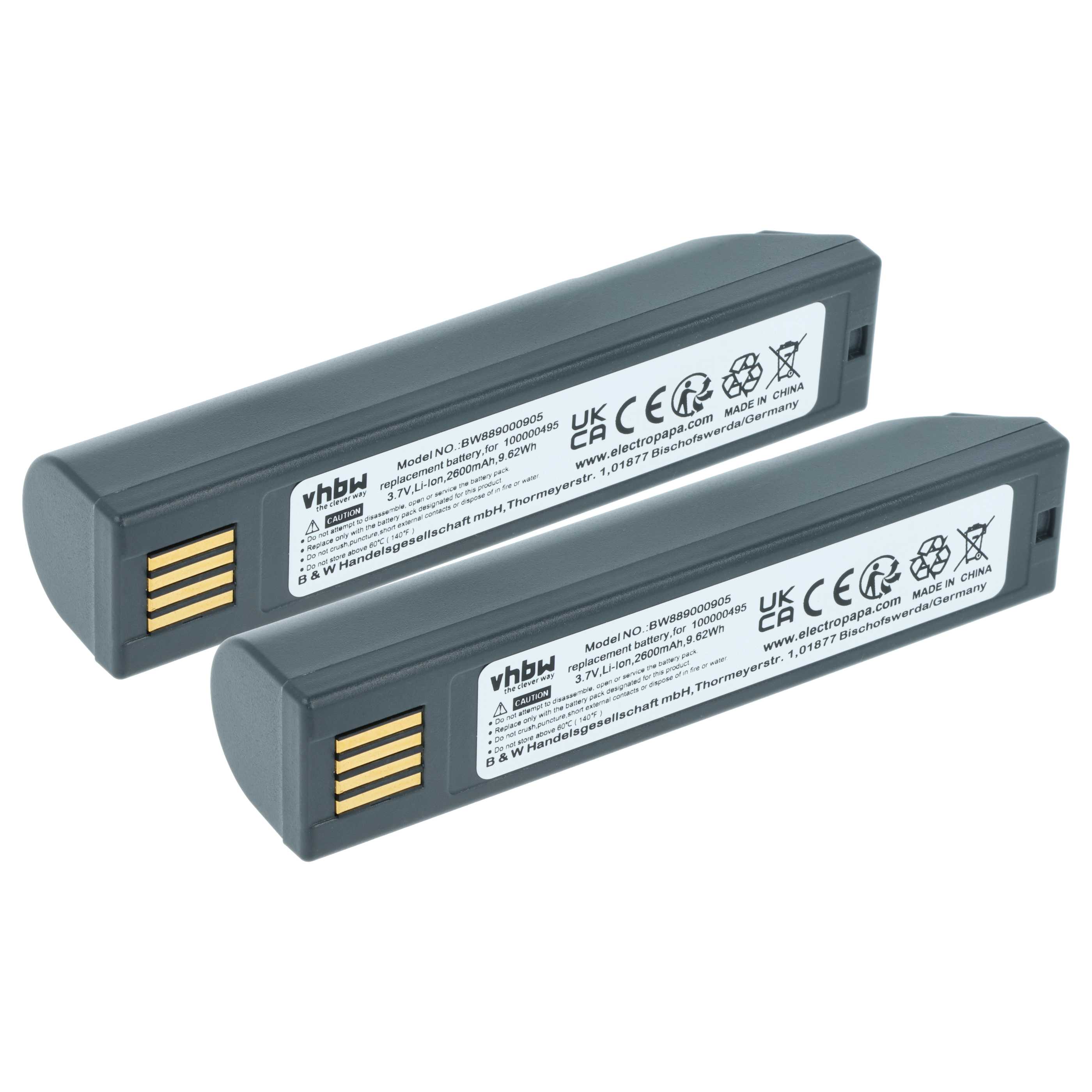 2x Akku als Ersatz für Honeywell 013283, 100000495 für Honeywell Barcodescanner - 2600mAh 3,7V Li-Ion