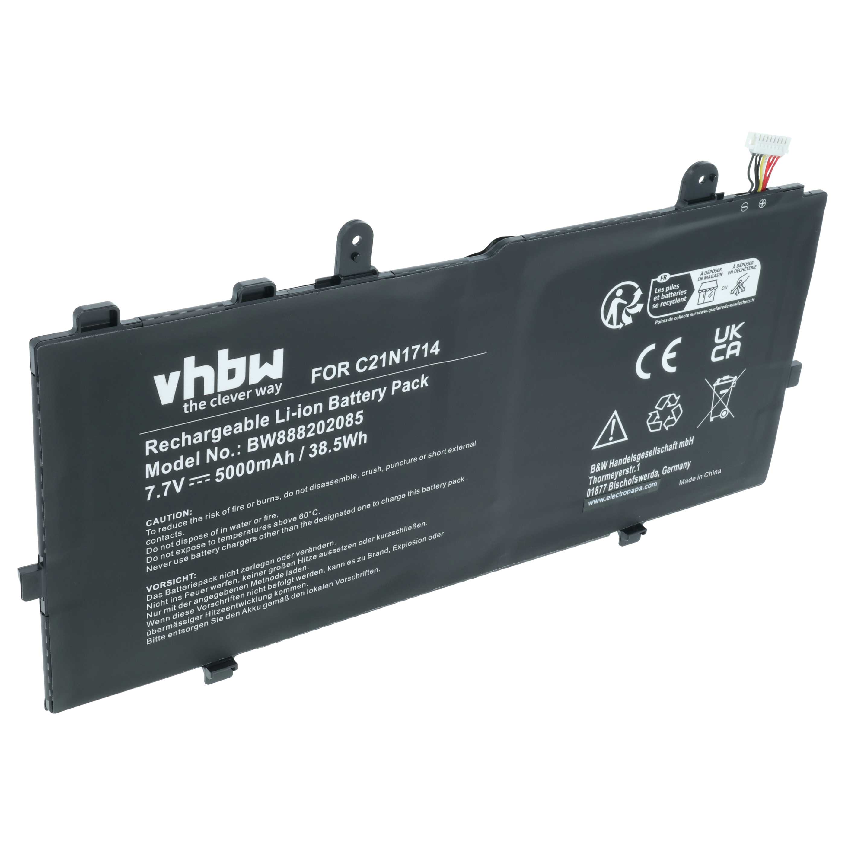 Akumulator do laptopa zamiennik Asus C21N1714, 0B200-02740000 - 5000 mAh 7,7 V LiPo, czarny