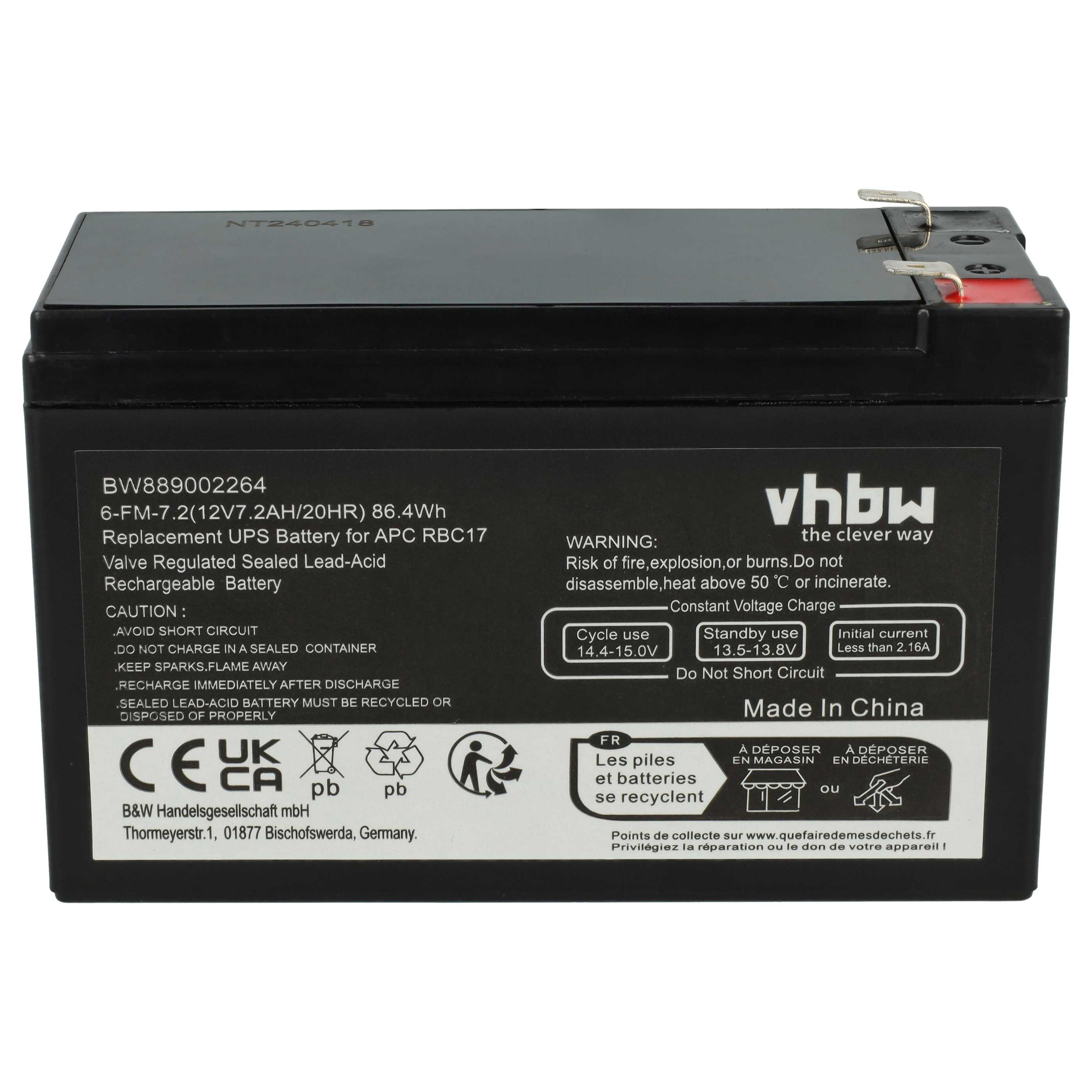 UPS 4x Battery replaces APC RBC48 - 7200 mAh 12 V AGM
