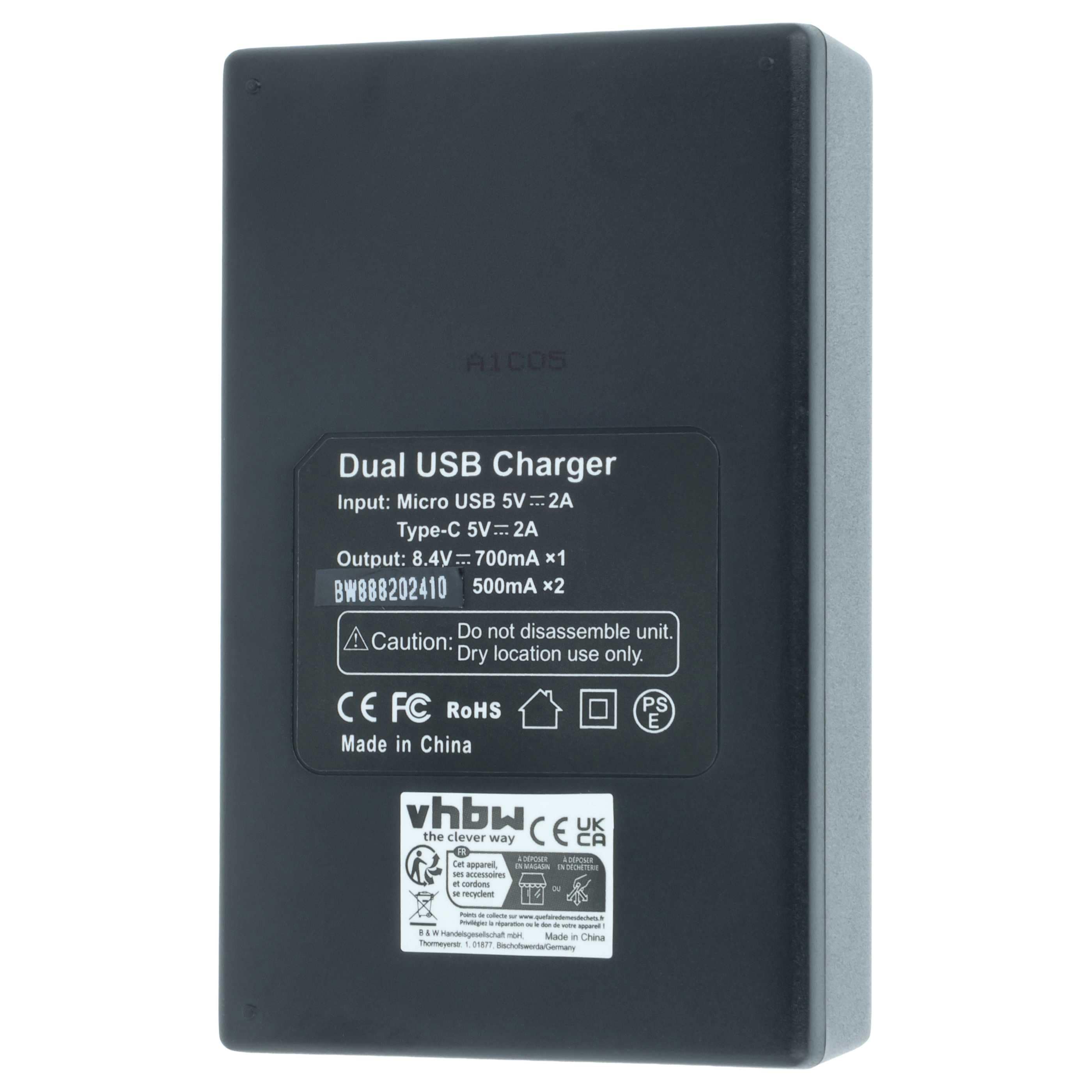 Battery Charger Micro-USB + USB-C + Cable Micro-USB suitable for Fujifilm X-Pro 2 Digital Camera 8.4 V